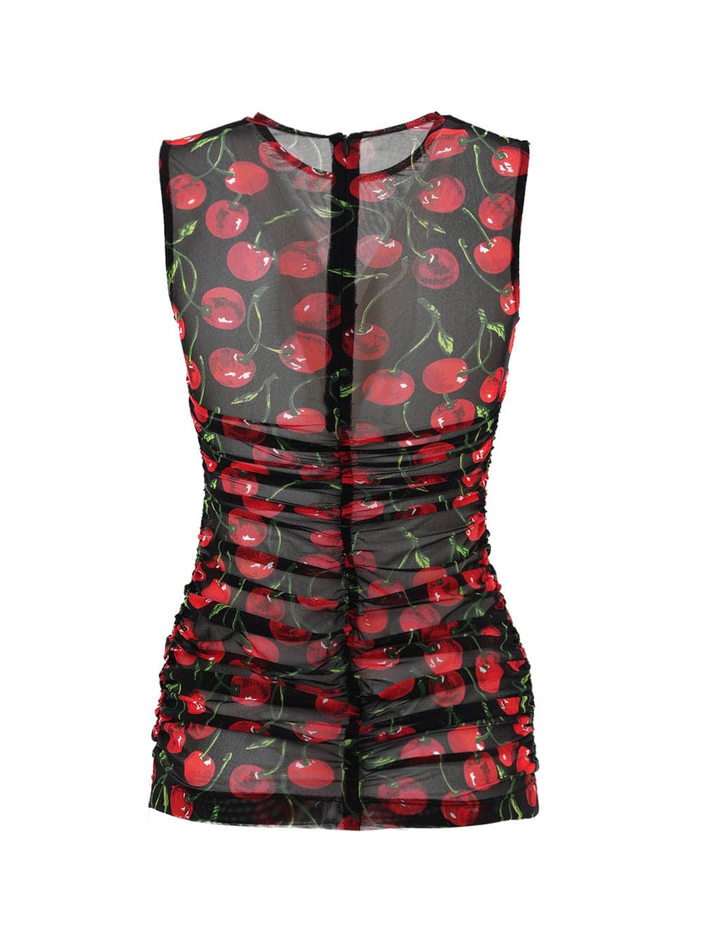 Dolce &amp; Gabbana Top Smanicato in Tulle Nero Stampa Ciliegie da donna in Canotte e top Drestige - Casamassima, commercioVirtuoso.it