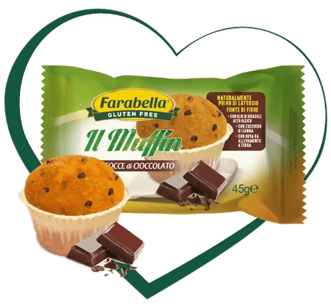 Muffin con gocce di cioccolato senza glutine e privo di lattosio 45g Farabella per una colazione perfetta