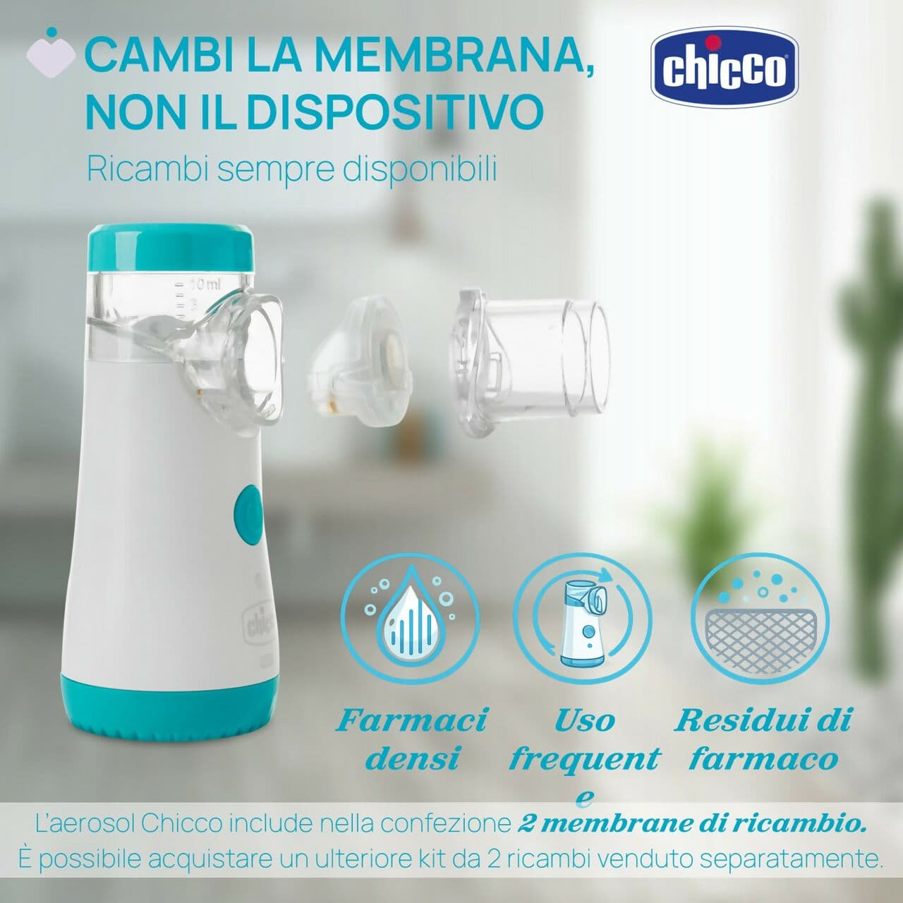 CHICCO Aerosol Easy Breath Go+ , aerosol mesh con membrana sostituibile , Portatile, Compatto e Leggero, Nebulizzatore Silenzioso, Adatto per Bambini e Adulti, dura nel tempo in Inalatori e aerosol elettrici Sanitaria Gioia del Bimbo - Villa San Giovanni, commercioVirtuoso.it