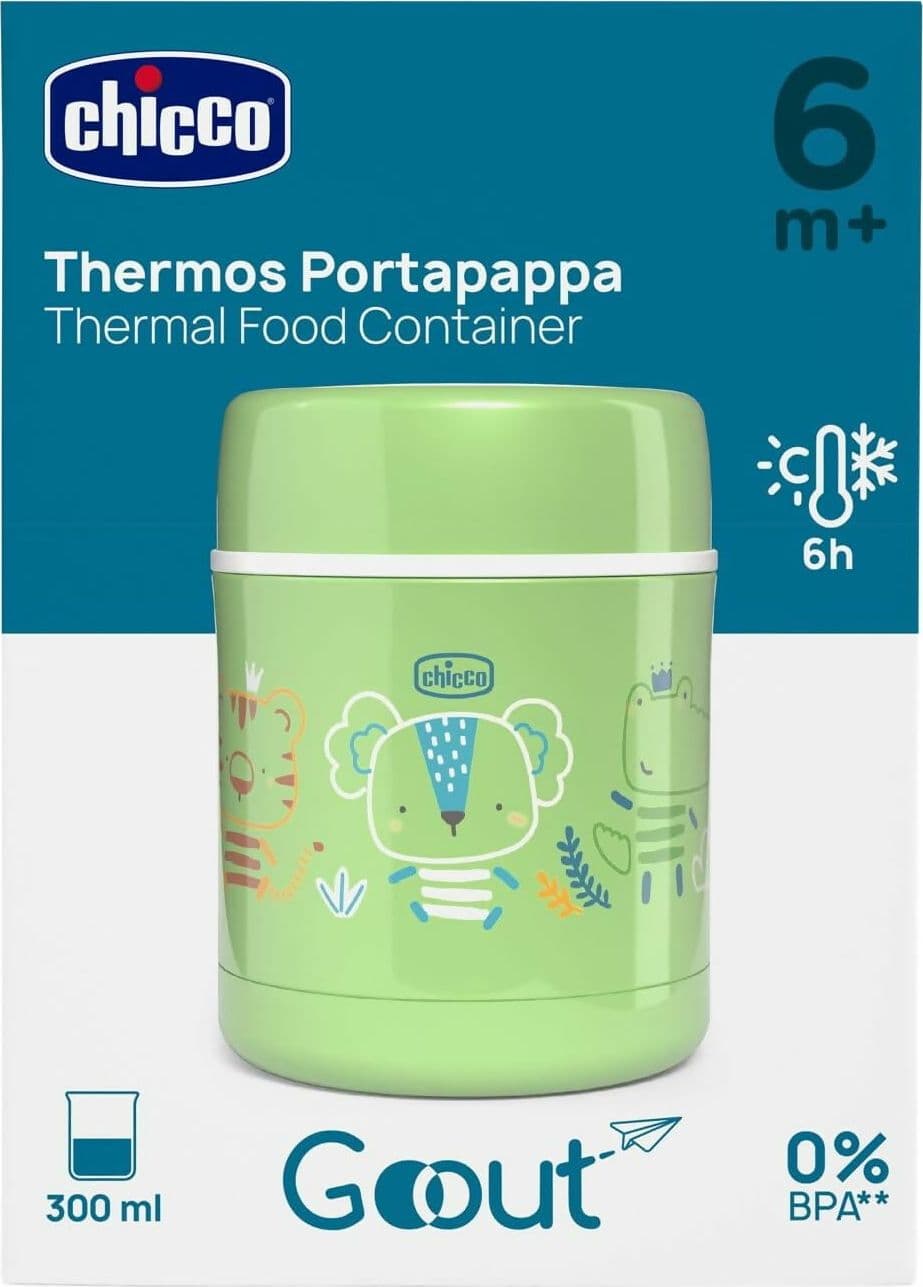 Chicco Contenitore Termico per Alimenti, Portapappa Termico, Mantiene la Temperatura fino a 6 ore, Per alimenti caldi e freddi, Contenitore Pappa Bambini, Termos Cibo, Acciaio Inox, 300 ml, 6 mesi+