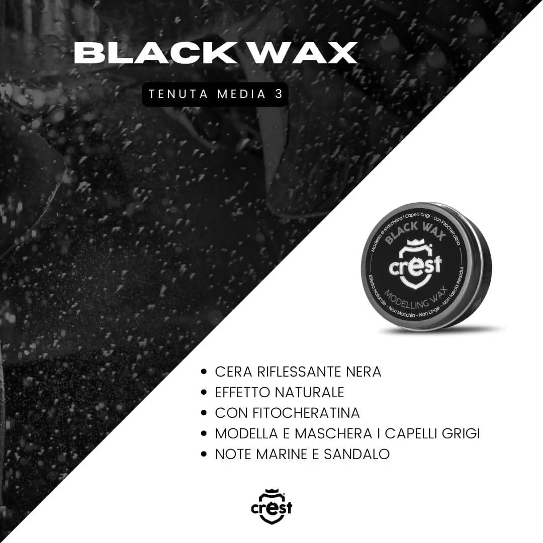 Cera Capelli Nera Crest Black Wax – Cera Modellante Riflessante Tenuta Media, Copre Capelli Grigi, Effetto Naturale Lucido Non Ungente in Paste argille e cere Ricci Perfetti - Partinico, commercioVirtuoso.it