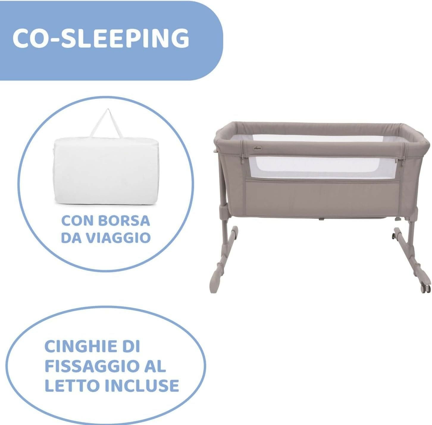 CHICCO Next2Me Essential - Culla Neonato, Compatibile Con Diversi Letti, Altezza Regolabile, Inclinabile, Buona Circolazione Dell'Aria, Materasso E Borsa Inclusi, Vari Colori Disponibili, Stone Re_Lux E Dove Re_Lux in Lettini da affiancare Sanitaria Gioia del Bimbo - Villa San Giovanni, commercioVirtuoso.it