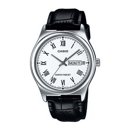 Orologio Casio da polso per uomo, MTP-V006L-7B, quadrante bianco con segna data e giorno, cinturino in pelle nero in Orologi da polso Loweconomy - Marineo, commercioVirtuoso.it