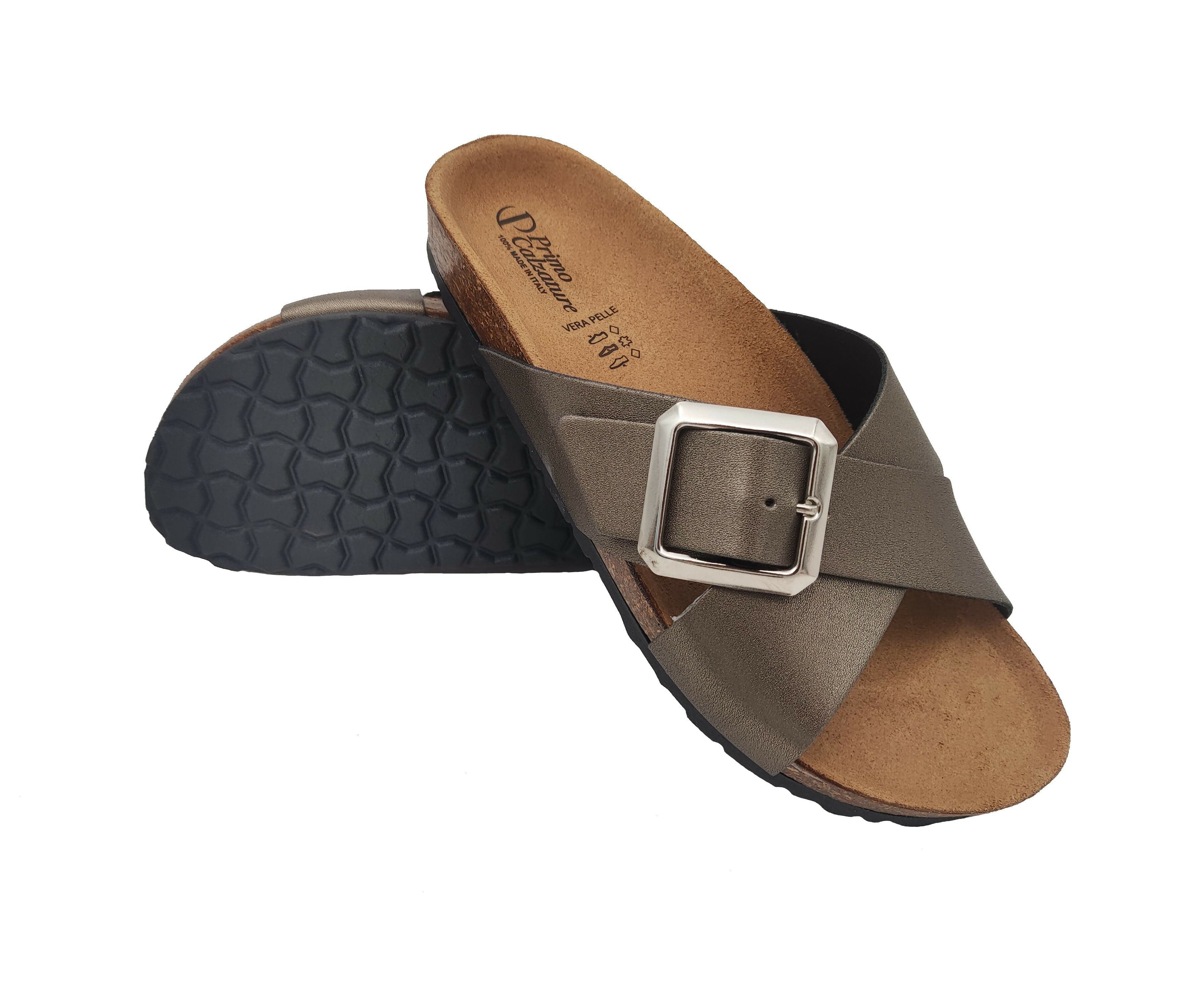 Sandali donna estate, eleganti ciabatte in pelle doppia fascia per casa e mare 100% made in italy