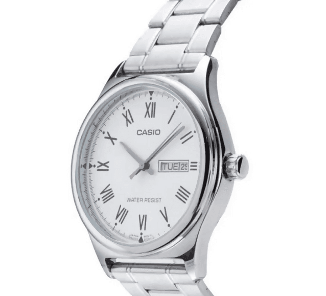 Orologio Casio per uomo, MTP-V006D-7B, quadrantre bianco con numeri romani, segna data e giorno della settimana in Orologi da polso Loweconomy - Marineo, commercioVirtuoso.it