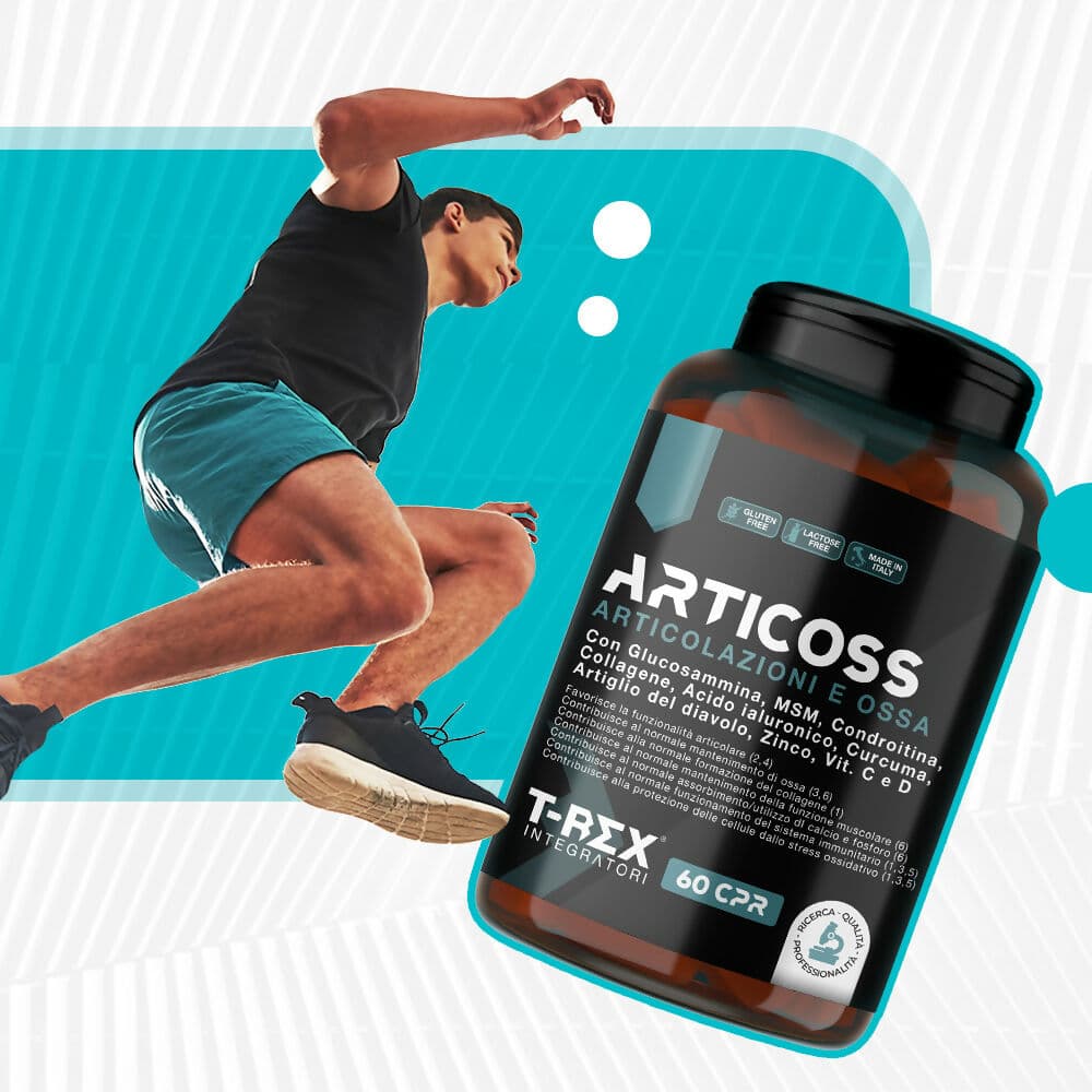 Integratore Per Articolazioni Ossa E Cartilagini Articoss T-rex Integratori Con Glucosamina Condroitina Msm Artiglio Del Diavolo, Vitamina C E Vitamina D, Collagene E Acido Ialuronico. 60 Compresse in Glucosamina MyLab Nutrition - Roma, commercioVirtuoso.it