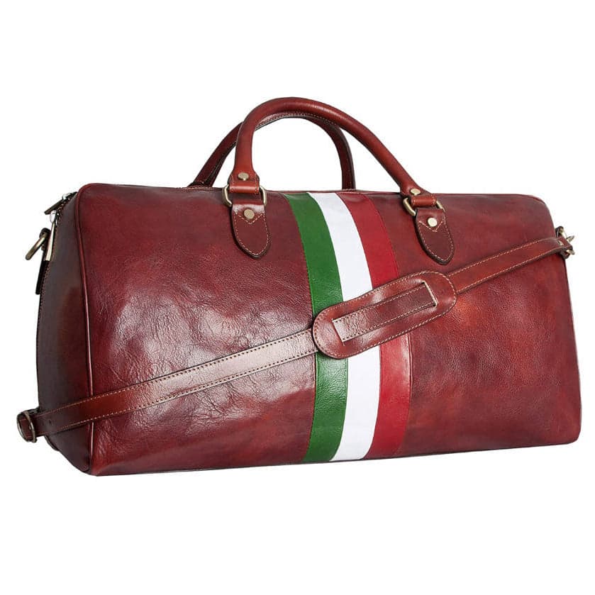 Modarno Borsone viaggio in pelle da uomo e donna borsa viaggio borsa sport bandiera Italiana borsa viaggio vera pelle Made in Italy in Borsoni Modarno - Sesto Fiorentino, commercioVirtuoso.it