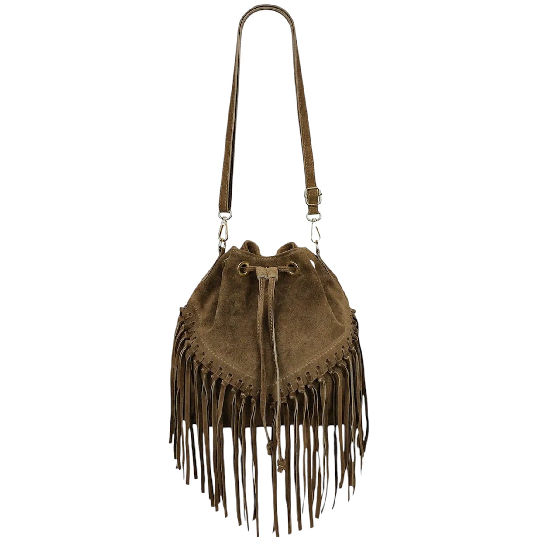 Modarno Borsa in pelle scamosciata con frangie 26x13x26 cm in Organizer borsa Modarno - Sesto Fiorentino, commercioVirtuoso.it