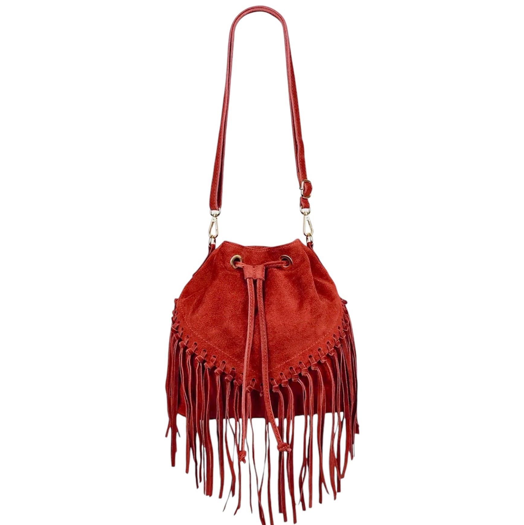 Modarno Borsa in pelle scamosciata con frangie 26x13x26 cm in Organizer borsa Modarno - Sesto Fiorentino, commercioVirtuoso.it