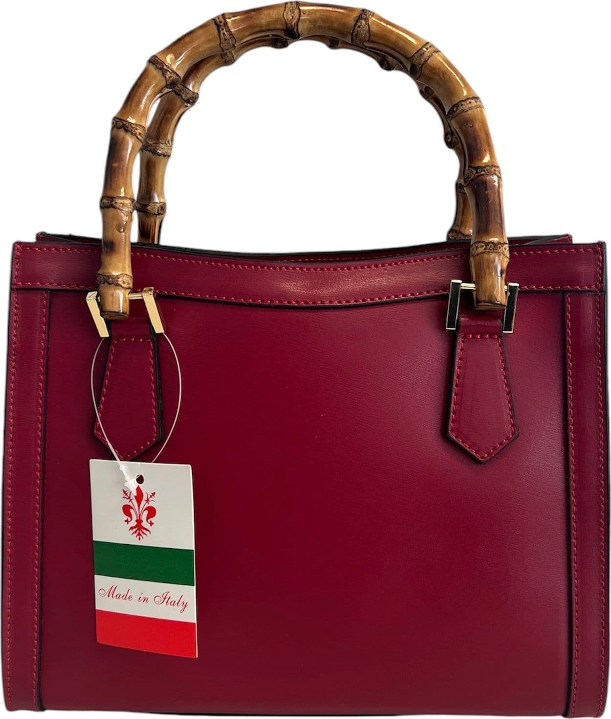 Modarno Borsa in pelle con manico in bambù, Borsa a mano Made in Italy, Borsa a tracolla, Borsa per tutti i giorni in Organizer borsa Modarno - Sesto Fiorentino, commercioVirtuoso.it