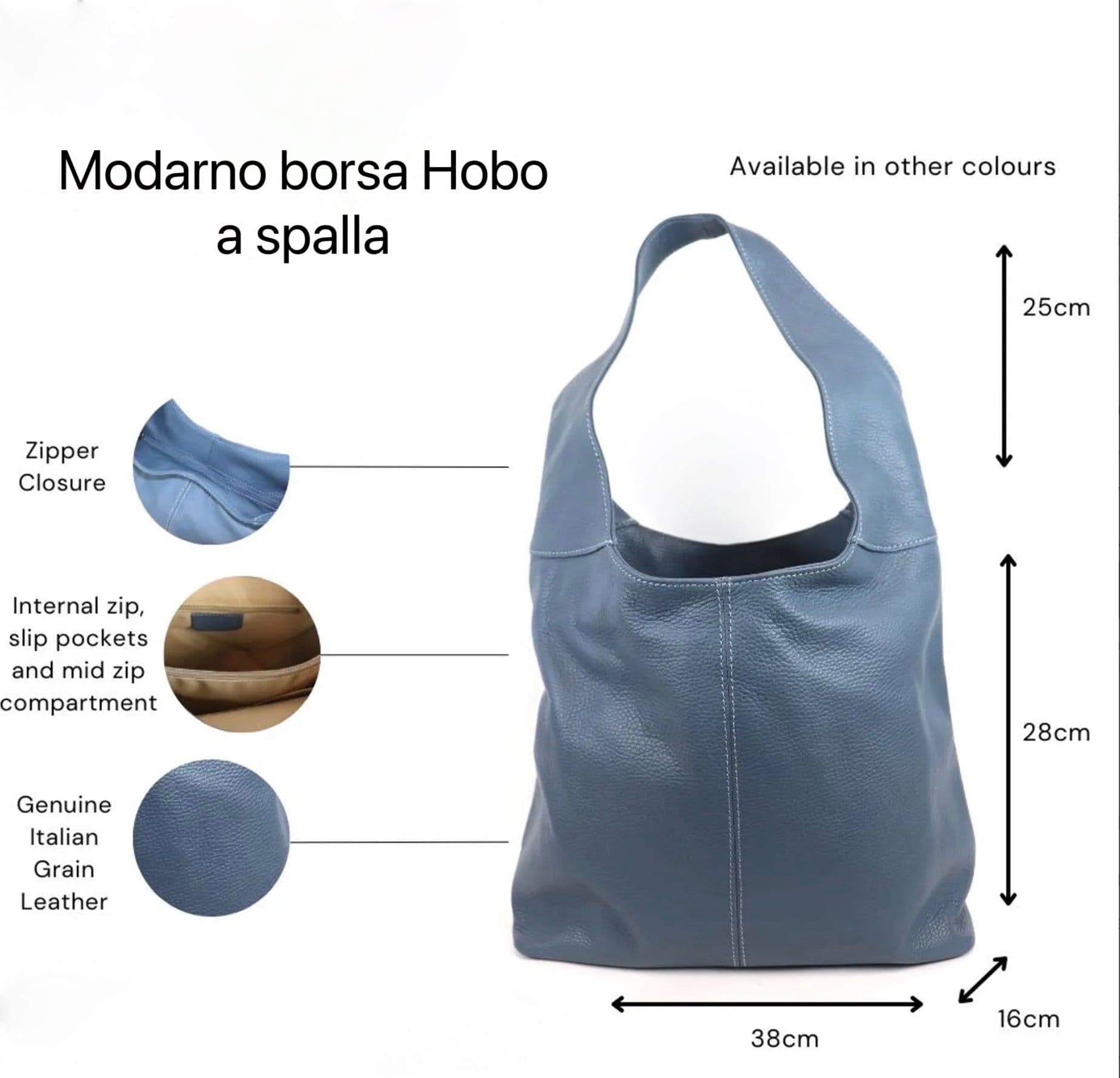 Modarno Borsa Hobo a spalla in Vera Pelle Dollaro Made In Italy 38x16x28 cm in Organizer borsa Modarno - Sesto Fiorentino, commercioVirtuoso.it