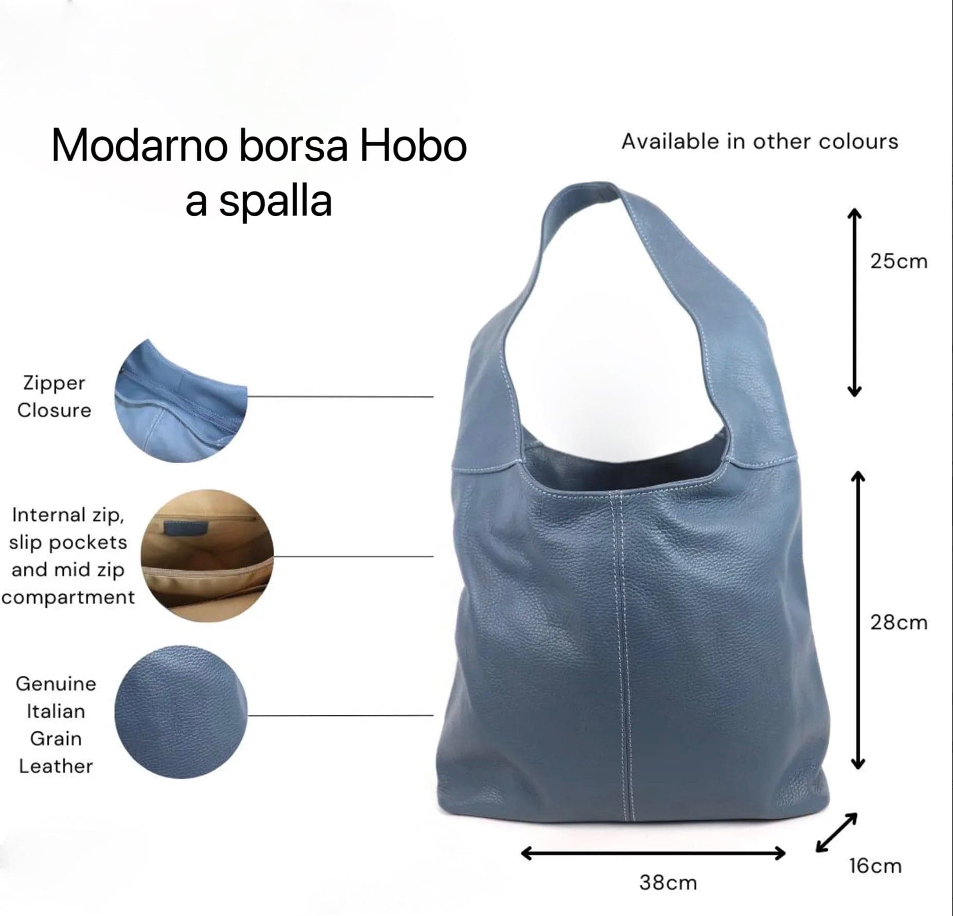 Modarno Borsa Hobo a spalla in Vera Pelle Dollaro Made In Italy 38x16x28 cm in Organizer borsa Modarno - Sesto Fiorentino, commercioVirtuoso.it