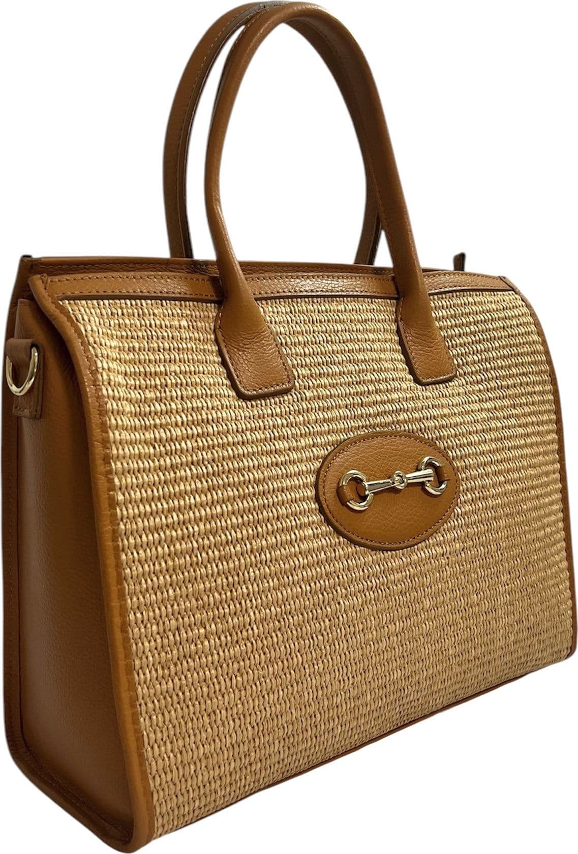 Modarno Borsa Shopper con tracolla in vera pelle e rafia Made in Italy 27x12x22 cm in Organizer borsa Modarno - Sesto Fiorentino, commercioVirtuoso.it