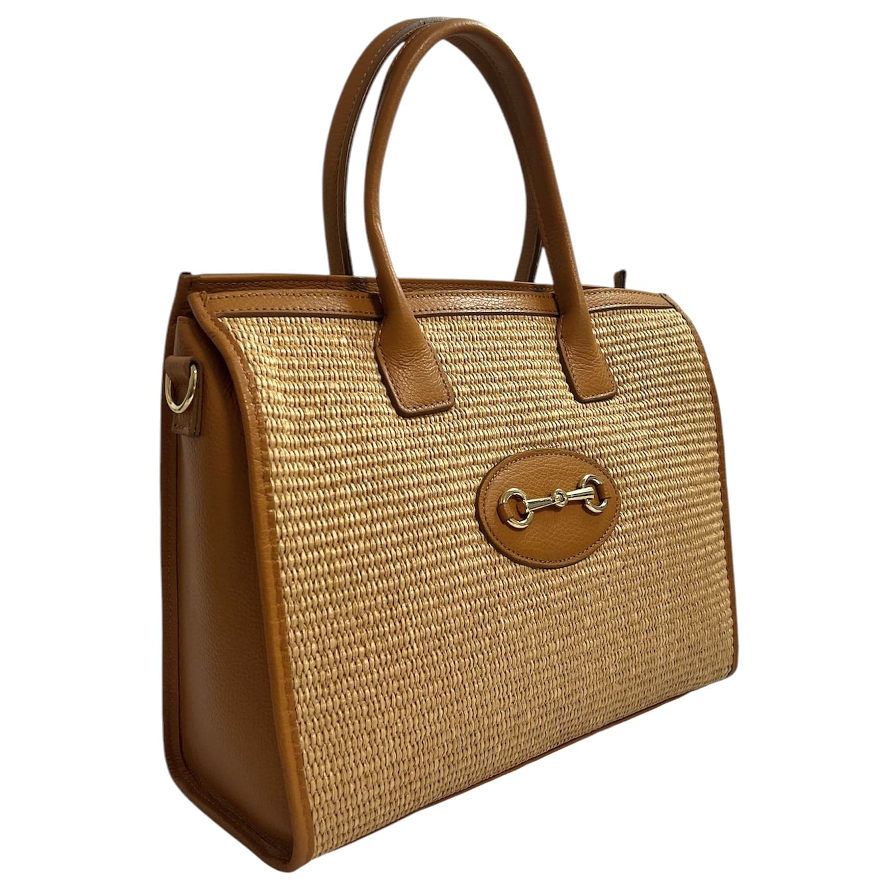 Modarno Borsa Shopper con tracolla in vera pelle e rafia Made in Italy 27x12x22 cm in Organizer borsa Modarno - Sesto Fiorentino, commercioVirtuoso.it