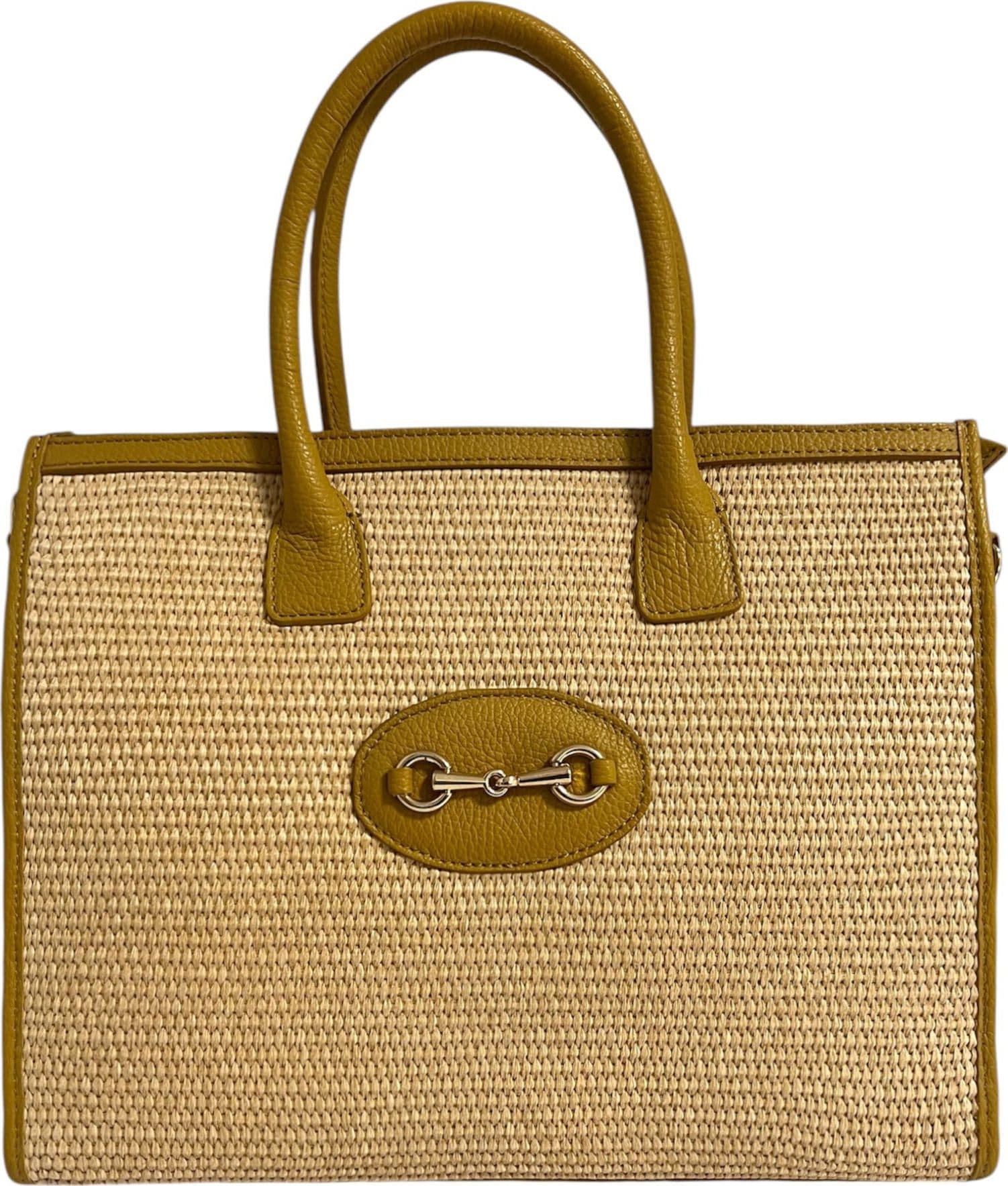 Modarno Borsa Shopper con tracolla in vera pelle e rafia Made in Italy 27x12x22 cm in Organizer borsa Modarno - Sesto Fiorentino, commercioVirtuoso.it