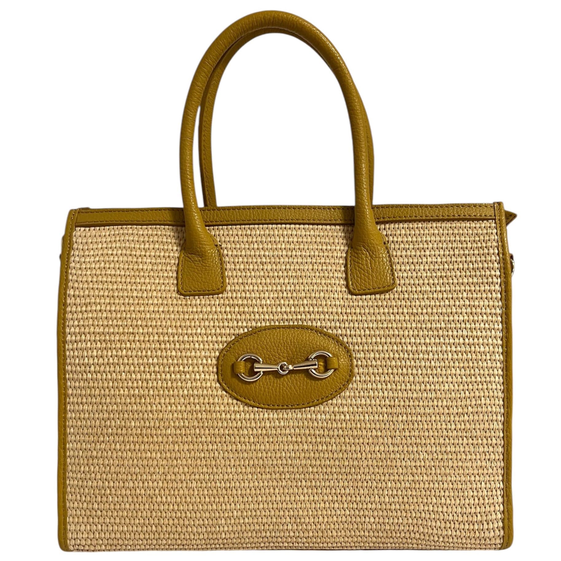 Modarno Borsa Shopper con tracolla in vera pelle e rafia Made in Italy 27x12x22 cm in Organizer borsa Modarno - Sesto Fiorentino, commercioVirtuoso.it