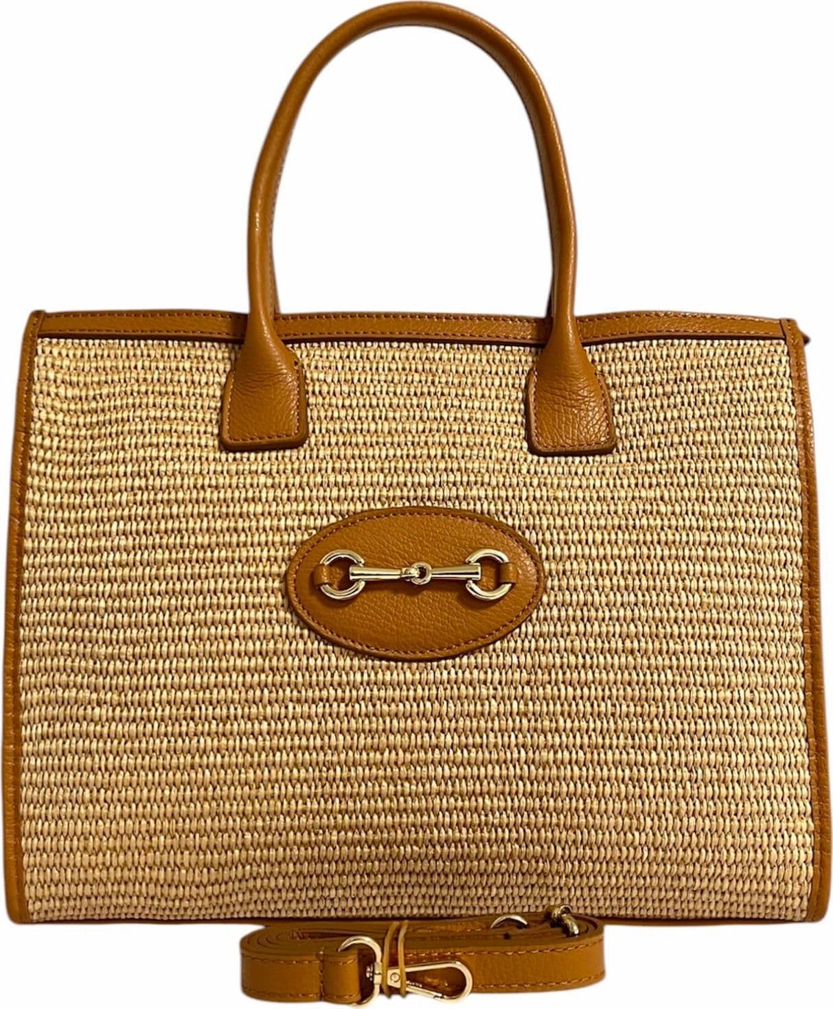 Modarno Borsa Shopper con tracolla in vera pelle e rafia Made in Italy 27x12x22 cm in Organizer borsa Modarno - Sesto Fiorentino, commercioVirtuoso.it
