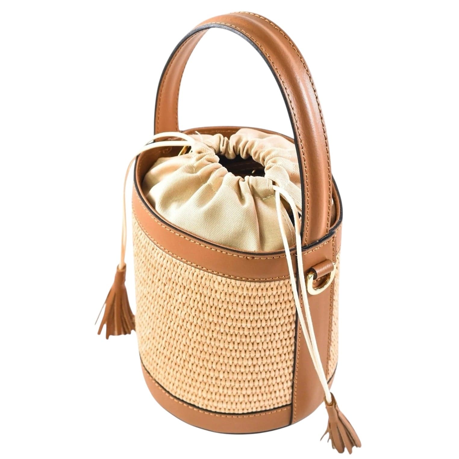 Modarno Borsa Secchiello in Vera Pelle spazzolata e rafia 18x13x16 cm in Organizer borsa Modarno - Sesto Fiorentino, commercioVirtuoso.it