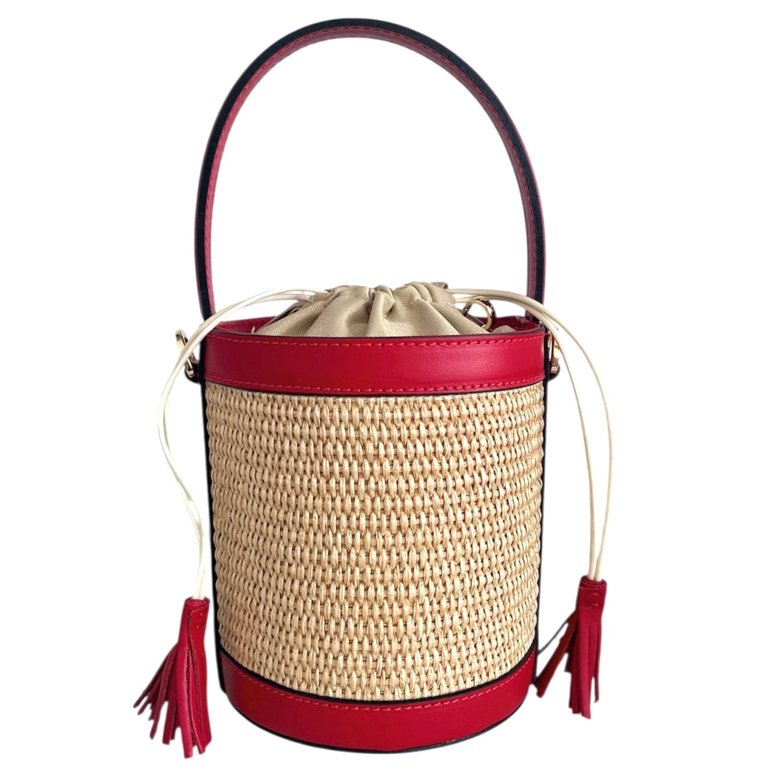 Modarno Borsa Secchiello in Vera Pelle spazzolata e rafia 18x13x16 cm in Organizer borsa Modarno - Sesto Fiorentino, commercioVirtuoso.it