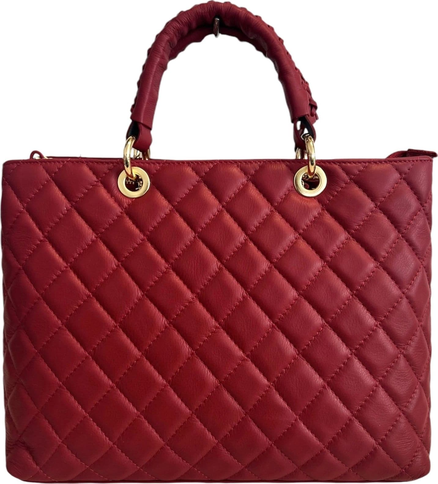 Modarno Borsa con manico intrecciato in Vera Pelle "Trapuntata" a Mano e a Spalla 33x14x24 cm in Organizer borsa Modarno - Sesto Fiorentino, commercioVirtuoso.it