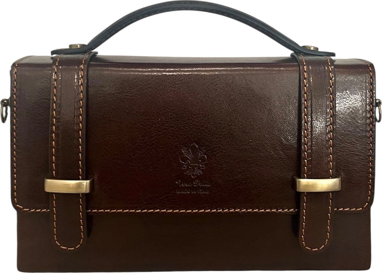 Modarno Borsetta donna a mano e tracolla Rettangolare in vera pelle vacchetta 21x6x13 cm