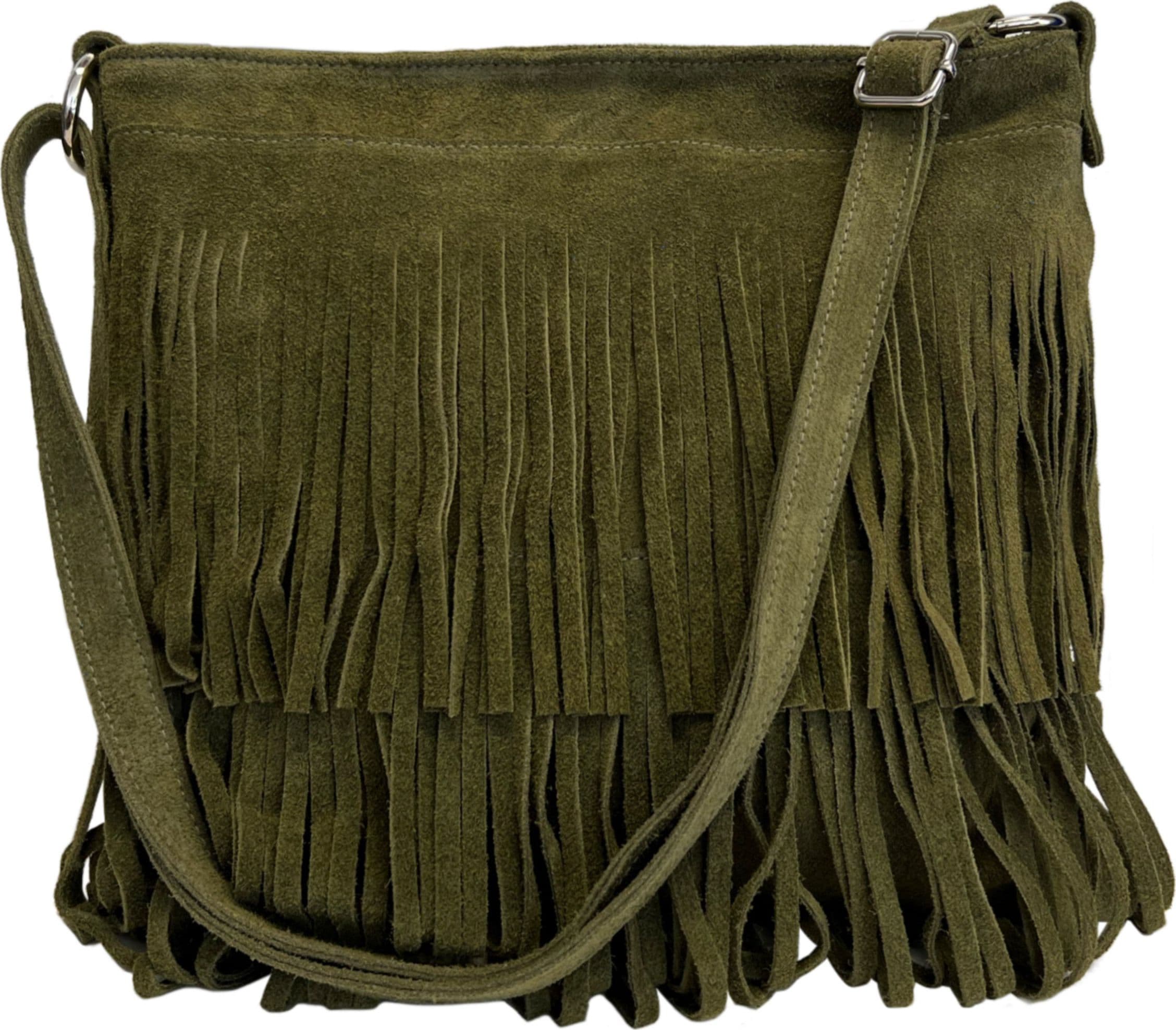 Modarno Borsa a tracolla con frange in camoscio - borsa tracolla donna in pelle scamosciata in Organizer borsa Modarno - Sesto Fiorentino, commercioVirtuoso.it