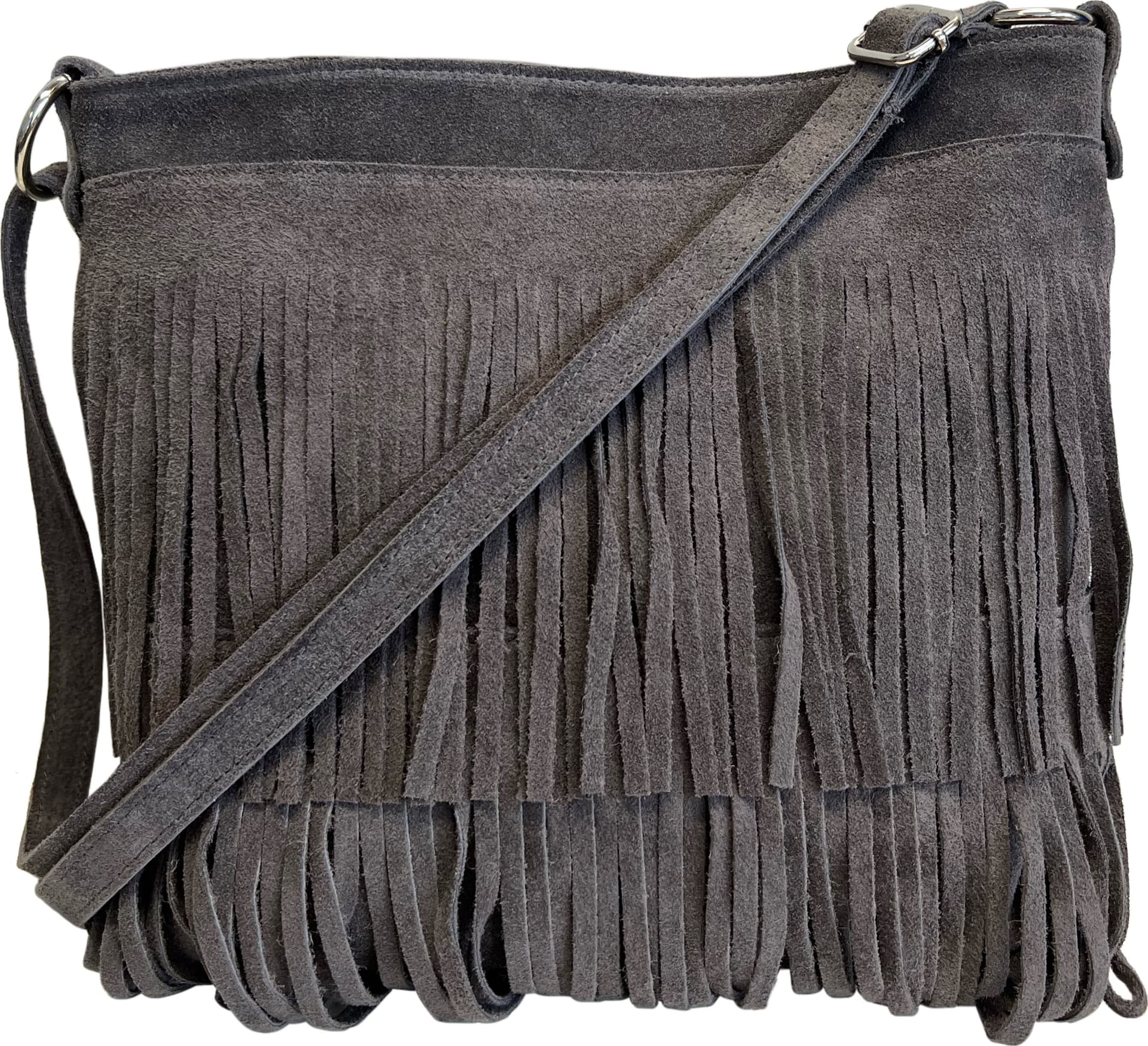 Modarno Borsa a tracolla con frange in camoscio - borsa tracolla donna in pelle scamosciata in Organizer borsa Modarno - Sesto Fiorentino, commercioVirtuoso.it
