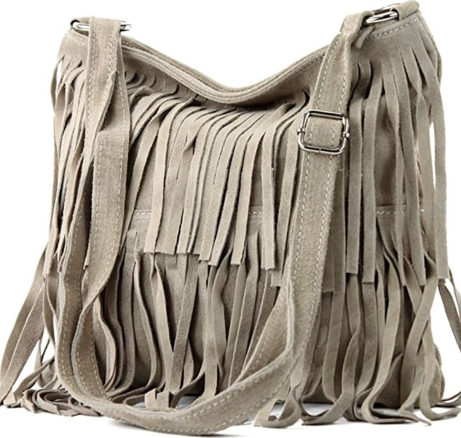 Modarno Borsa a tracolla con frange in camoscio - borsa tracolla donna in pelle scamosciata in Organizer borsa Modarno - Sesto Fiorentino, commercioVirtuoso.it