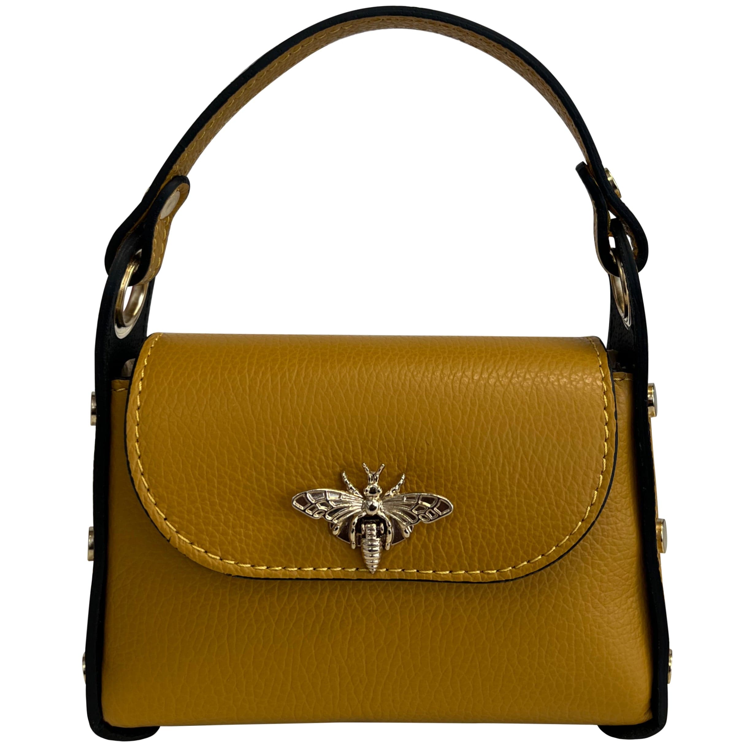 Modarno mini borsa in Vera pelle dollaro con chiusura a moschettone a forma di ape, borchie laterali, catena metallica rimovibile, manico in pelle in Borsa per toilette Modarno - Sesto Fiorentino, commercioVirtuoso.it
