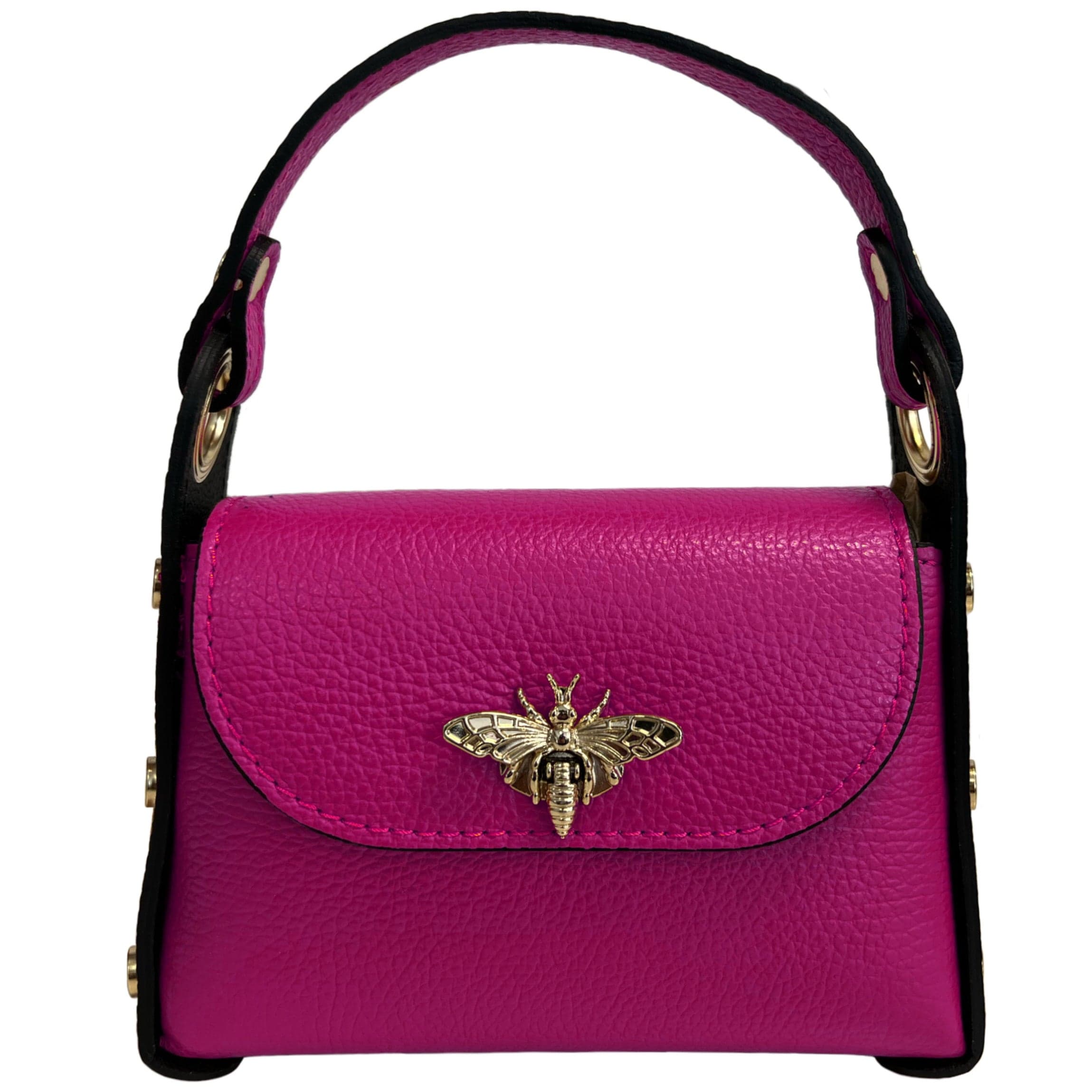 Modarno mini borsa in Vera pelle dollaro con chiusura a moschettone a forma di ape, borchie laterali, catena metallica rimovibile, manico in pelle in Borsa per toilette Modarno - Sesto Fiorentino, commercioVirtuoso.it