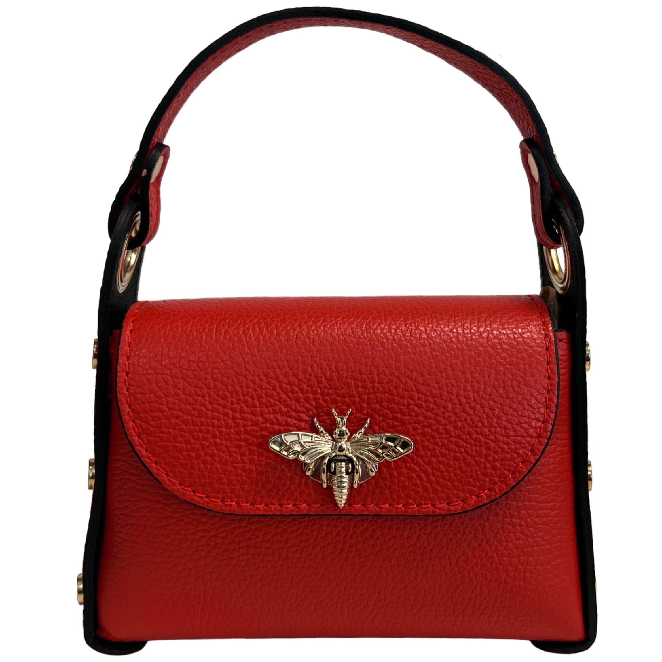 Modarno mini borsa in Vera pelle dollaro con chiusura a moschettone a forma di ape, borchie laterali, catena metallica rimovibile, manico in pelle in Borsa per toilette Modarno - Sesto Fiorentino, commercioVirtuoso.it