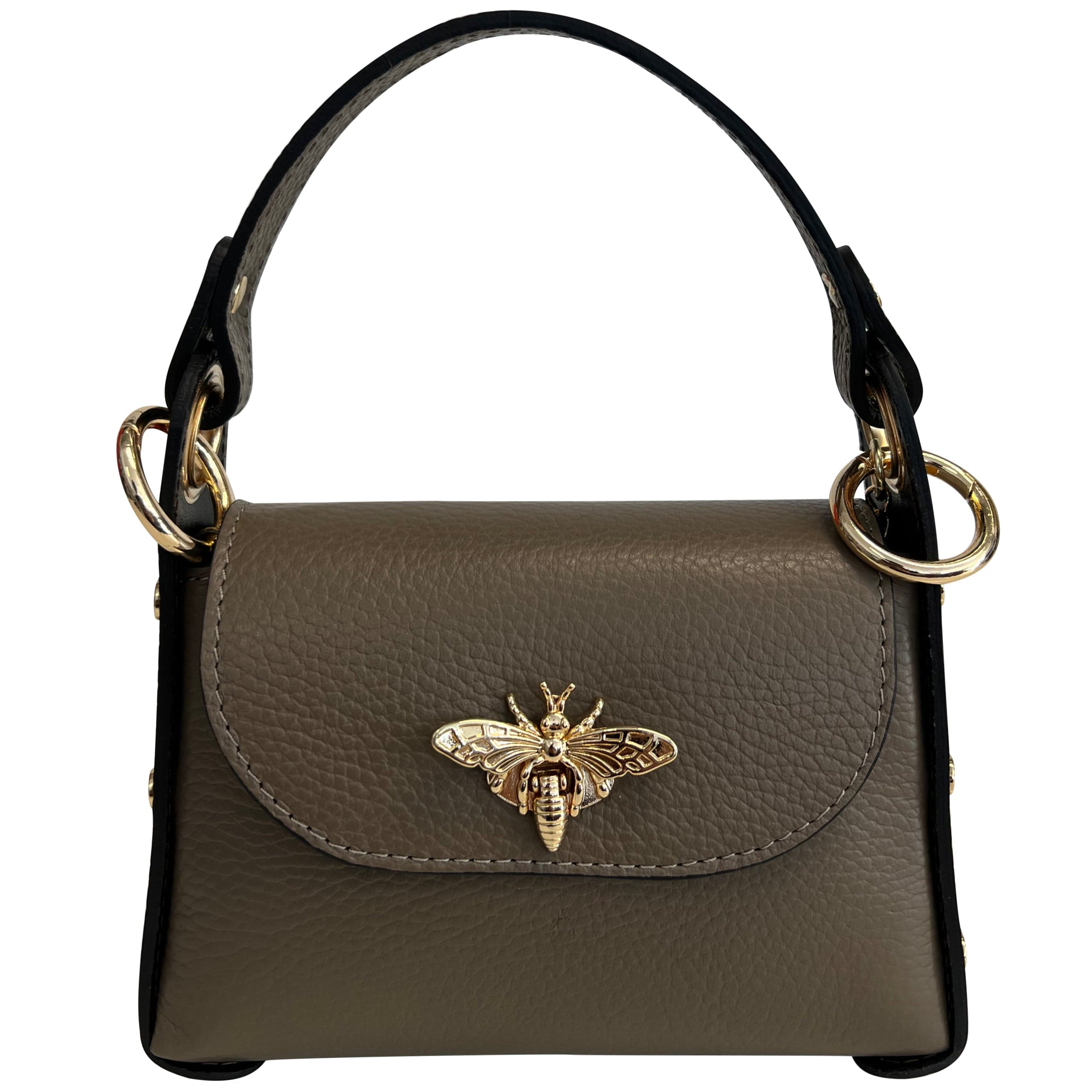 Modarno mini borsa in Vera pelle dollaro con chiusura a moschettone a forma di ape, borchie laterali, catena metallica rimovibile, manico in pelle in Borsa per toilette Modarno - Sesto Fiorentino, commercioVirtuoso.it