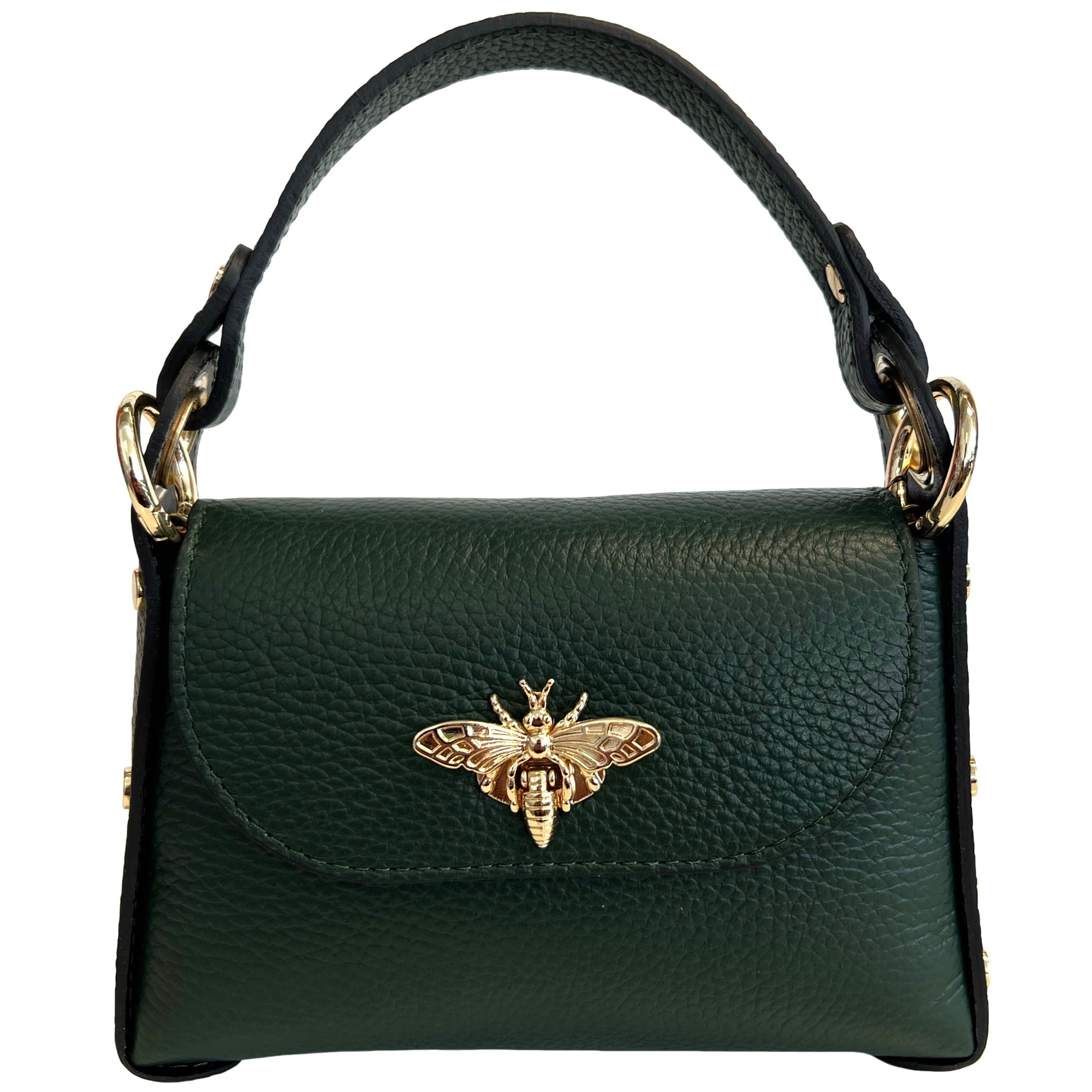 Modarno mini borsa in Vera pelle dollaro con chiusura a moschettone a forma di ape, borchie laterali, catena metallica rimovibile, manico in pelle in Borsa per toilette Modarno - Sesto Fiorentino, commercioVirtuoso.it