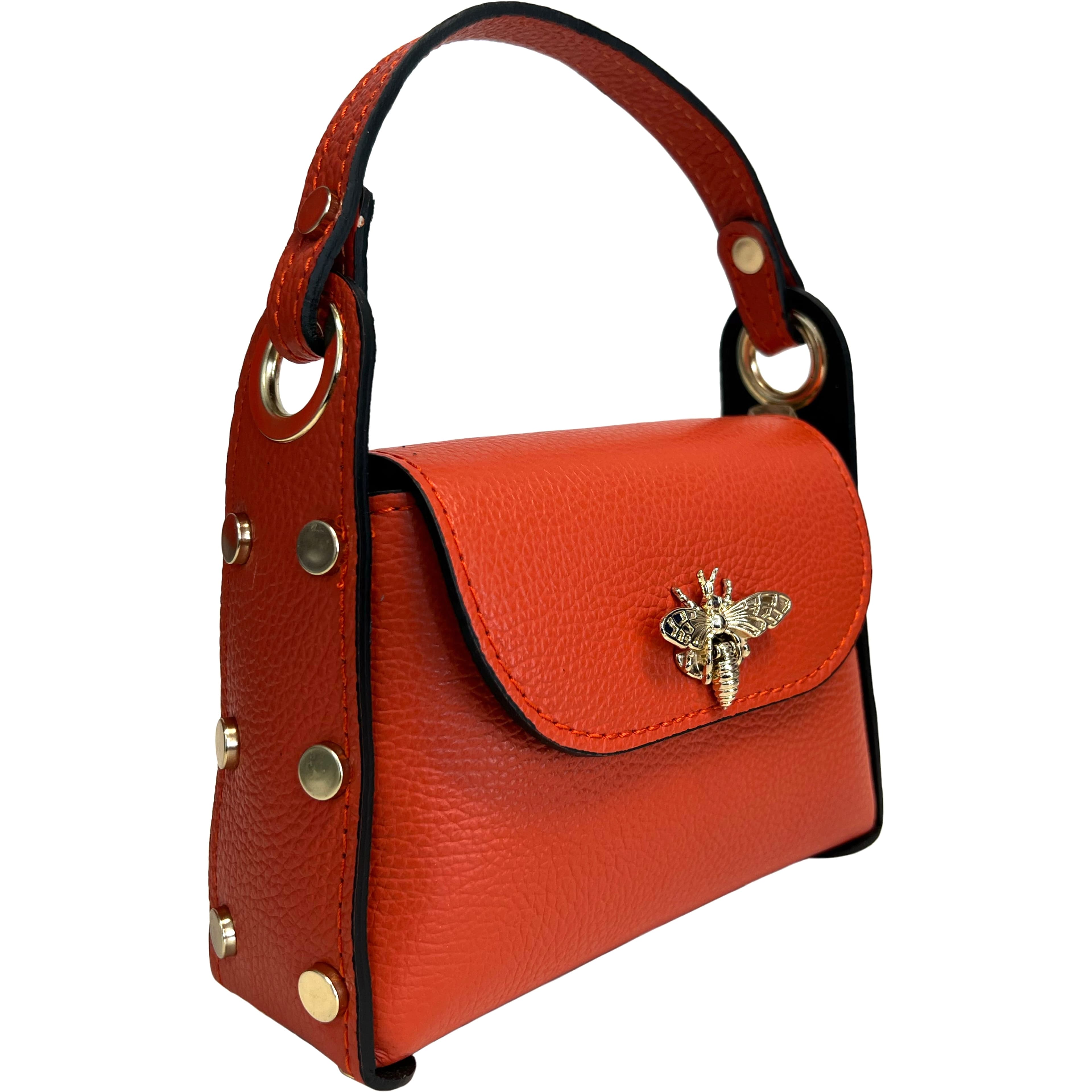 Modarno mini borsa in Vera pelle dollaro con chiusura a moschettone a forma di ape, borchie laterali, catena metallica rimovibile, manico in pelle in Borsa per toilette Modarno - Sesto Fiorentino, commercioVirtuoso.it