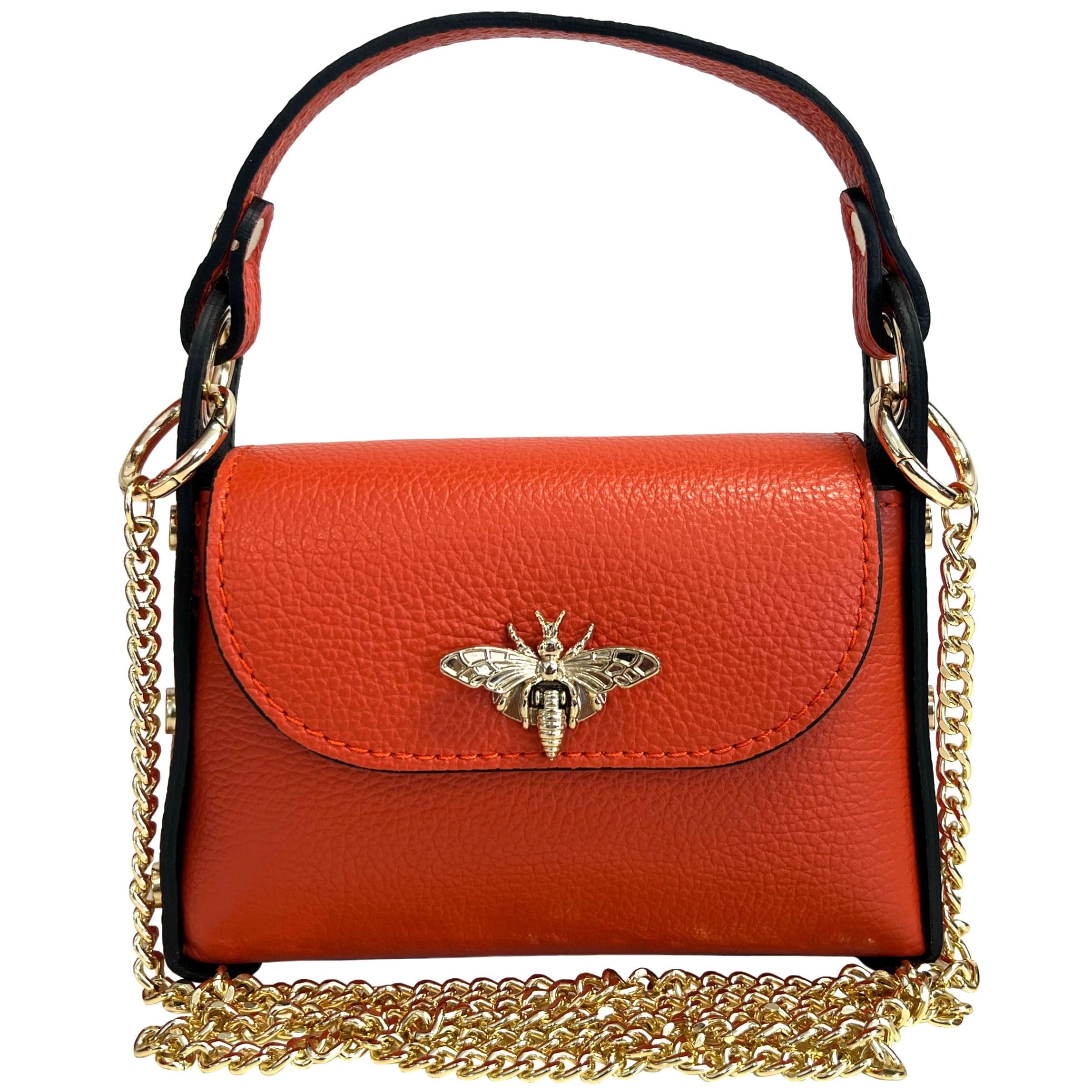 Modarno mini borsa in Vera pelle dollaro con chiusura a moschettone a forma di ape, borchie laterali, catena metallica rimovibile, manico in pelle in Borsa per toilette Modarno - Sesto Fiorentino, commercioVirtuoso.it