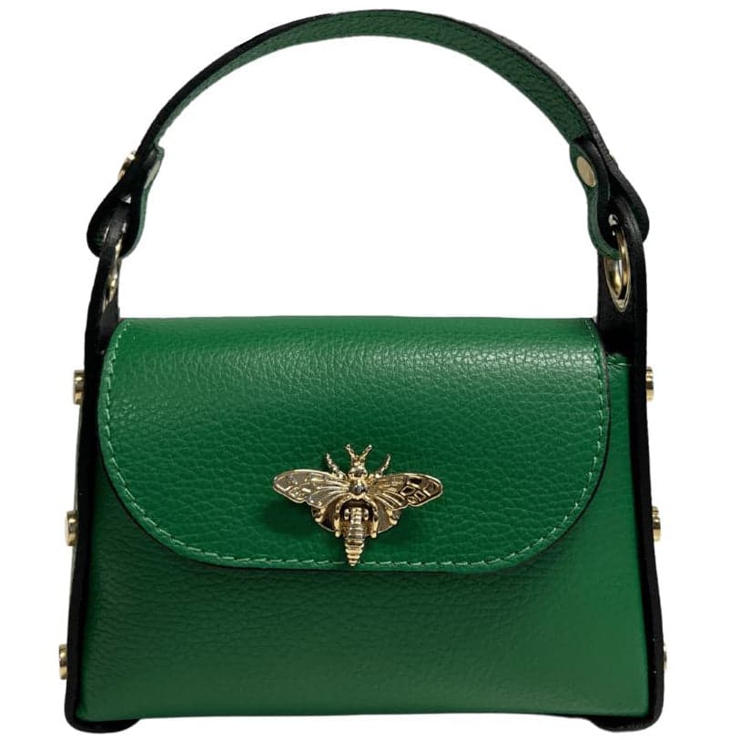 Modarno mini borsa in Vera pelle dollaro con chiusura a moschettone a forma di ape, borchie laterali, catena metallica rimovibile, manico in pelle in Borsa per toilette Modarno - Sesto Fiorentino, commercioVirtuoso.it