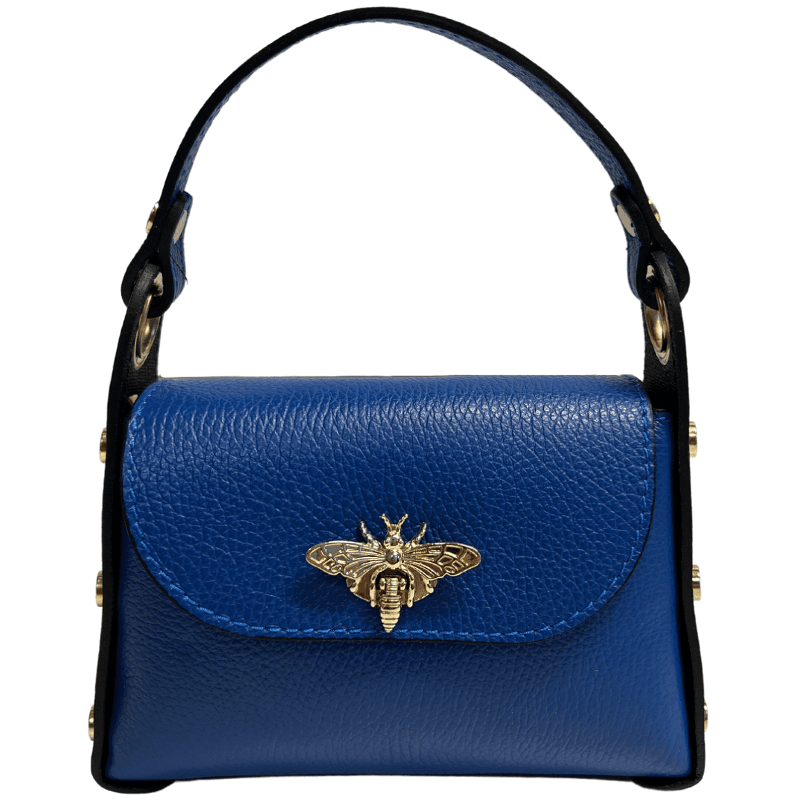 Modarno mini borsa in Vera pelle dollaro con chiusura a moschettone a forma di ape, borchie laterali, catena metallica rimovibile, manico in pelle in Borsa per toilette Modarno - Sesto Fiorentino, commercioVirtuoso.it