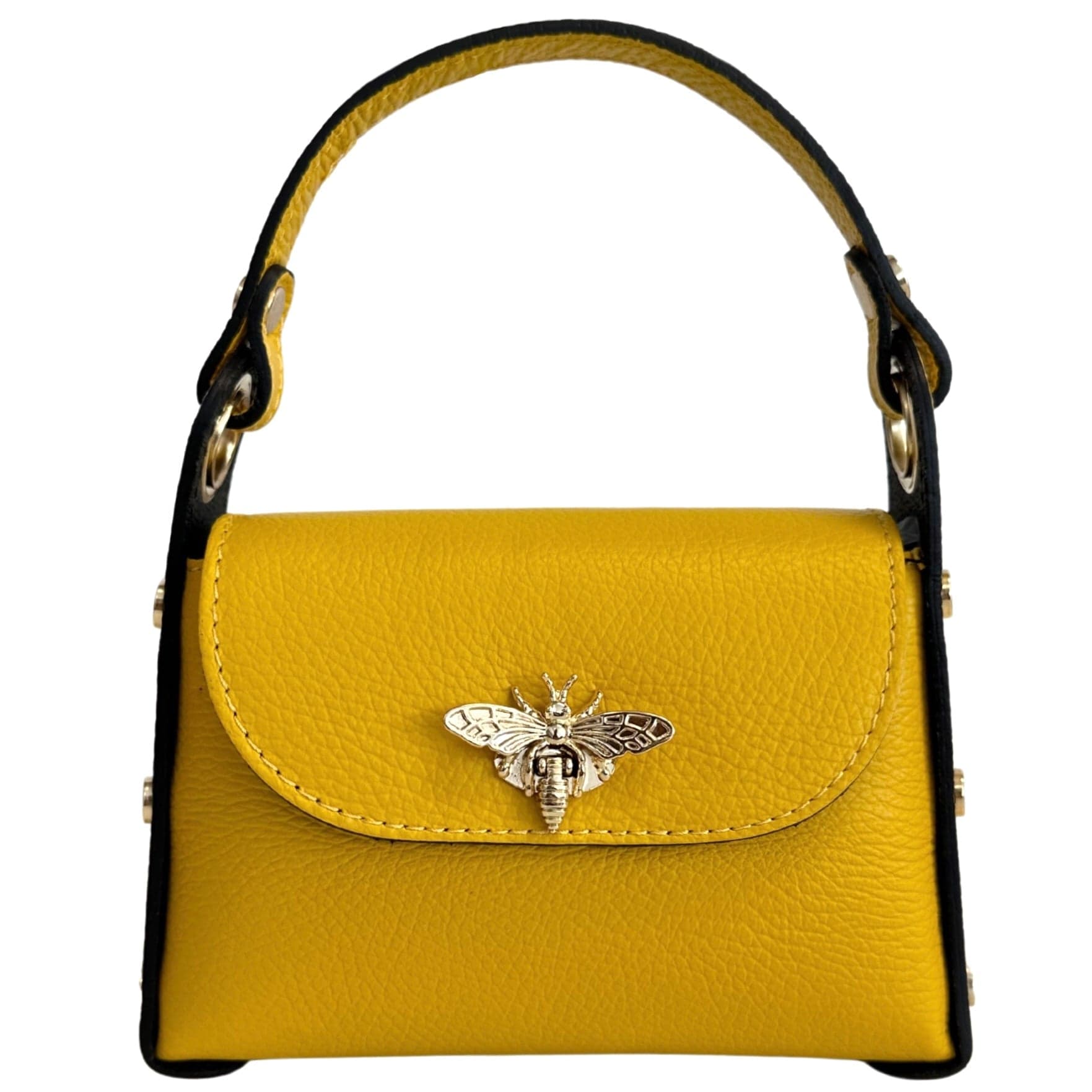 Modarno mini borsa in Vera pelle dollaro con chiusura a moschettone a forma di ape, borchie laterali, catena metallica rimovibile, manico in pelle in Borsa per toilette Modarno - Sesto Fiorentino, commercioVirtuoso.it