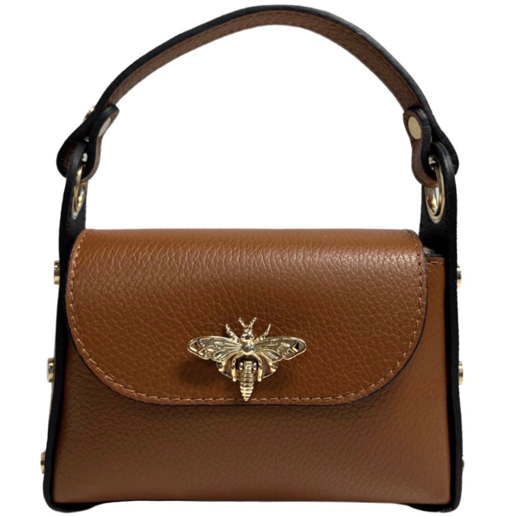Modarno mini borsa in Vera pelle dollaro con chiusura a moschettone a forma di ape, borchie laterali, catena metallica rimovibile, manico in pelle in Borsa per toilette Modarno - Sesto Fiorentino, commercioVirtuoso.it