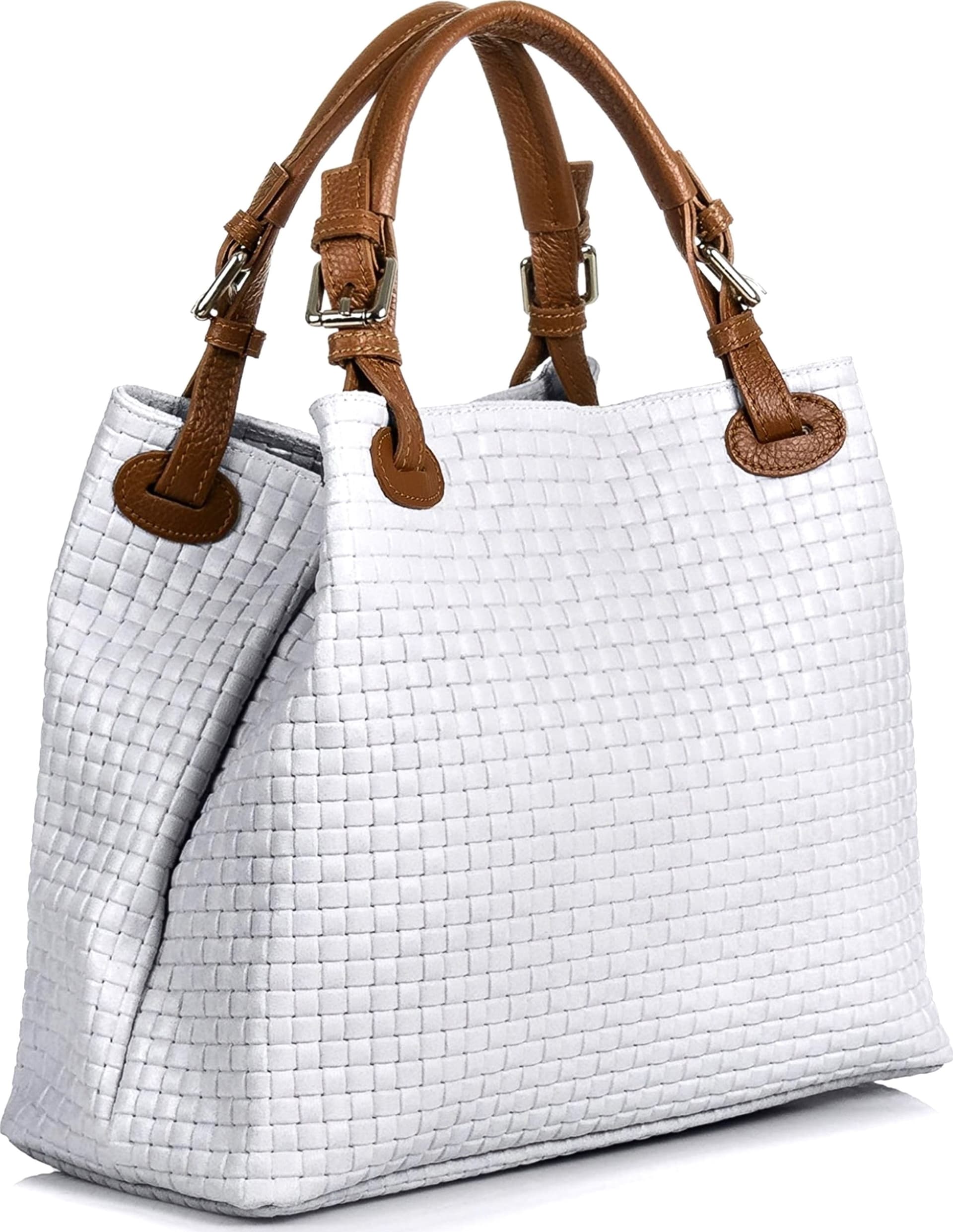 Modarno Borsa a Mano Stampa Intrecciata da Donna con Tracolla in vera pelle made in Italy - 33x17x29 Cm in Organizer borsa Modarno - Sesto Fiorentino, commercioVirtuoso.it