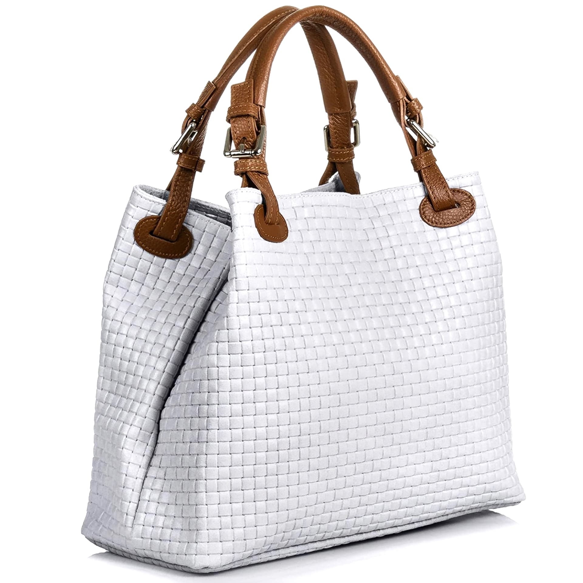 Modarno Borsa a Mano Stampa Intrecciata da Donna con Tracolla in vera pelle made in Italy - 33x17x29 Cm in Organizer borsa Modarno - Sesto Fiorentino, commercioVirtuoso.it