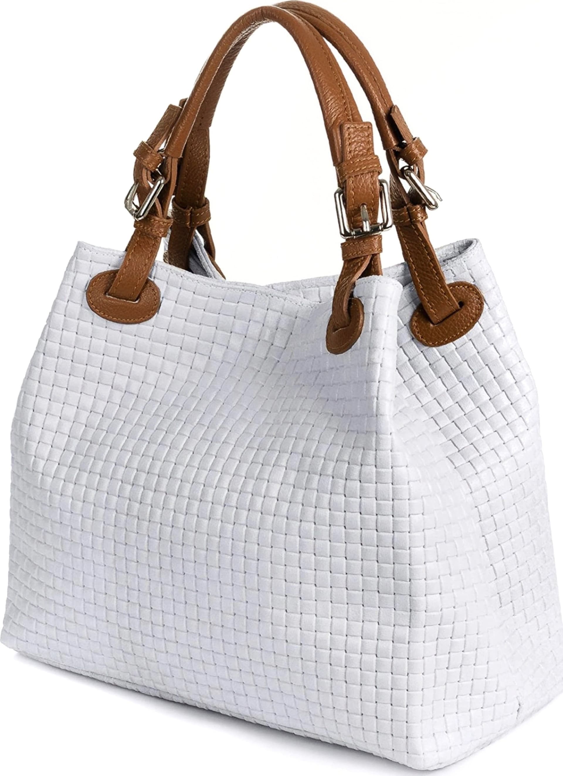 Modarno Borsa a Mano Stampa Intrecciata da Donna con Tracolla in vera pelle made in Italy - 33x17x29 Cm in Organizer borsa Modarno - Sesto Fiorentino, commercioVirtuoso.it