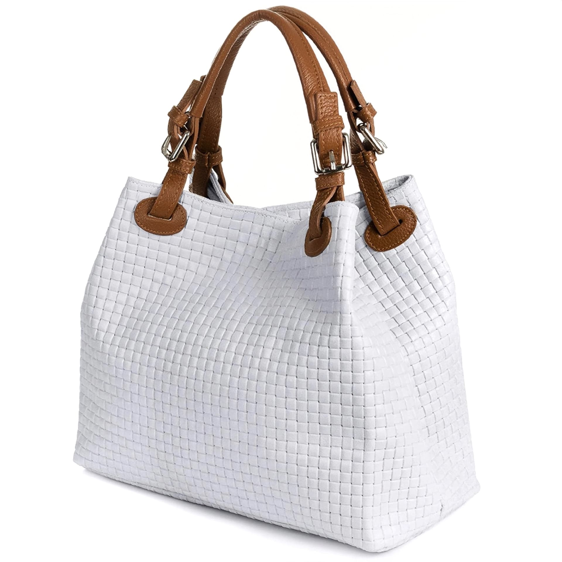 Modarno Borsa a Mano Stampa Intrecciata da Donna con Tracolla in vera pelle made in Italy - 33x17x29 Cm in Organizer borsa Modarno - Sesto Fiorentino, commercioVirtuoso.it