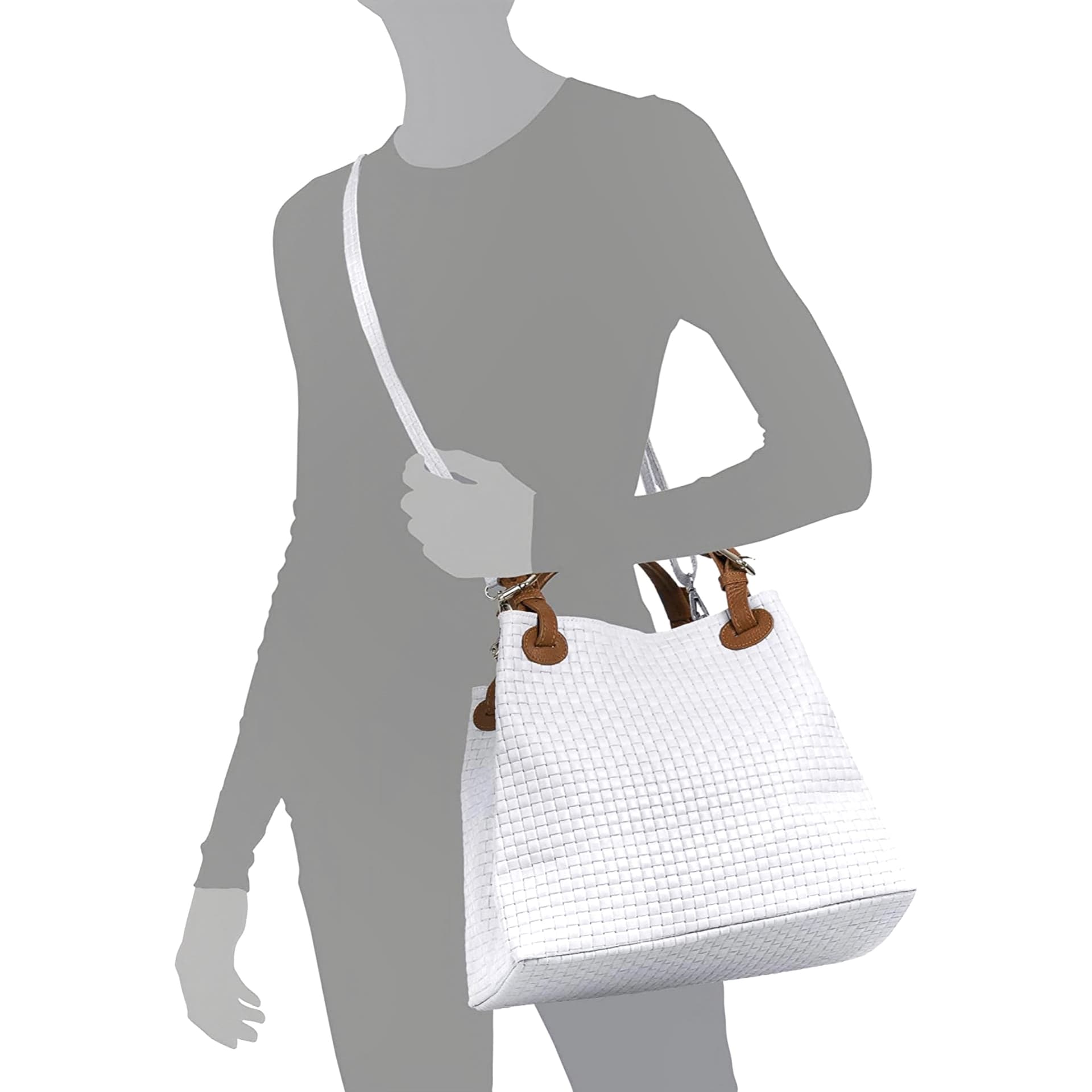 Modarno Borsa a Mano Stampa Intrecciata da Donna con Tracolla in vera pelle made in Italy - 33x17x29 Cm in Organizer borsa Modarno - Sesto Fiorentino, commercioVirtuoso.it