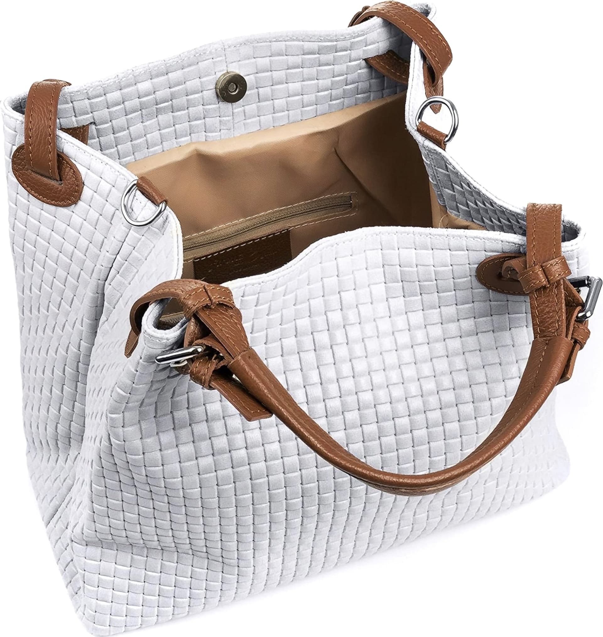 Modarno Borsa a Mano Stampa Intrecciata da Donna con Tracolla in vera pelle made in Italy - 33x17x29 Cm in Organizer borsa Modarno - Sesto Fiorentino, commercioVirtuoso.it