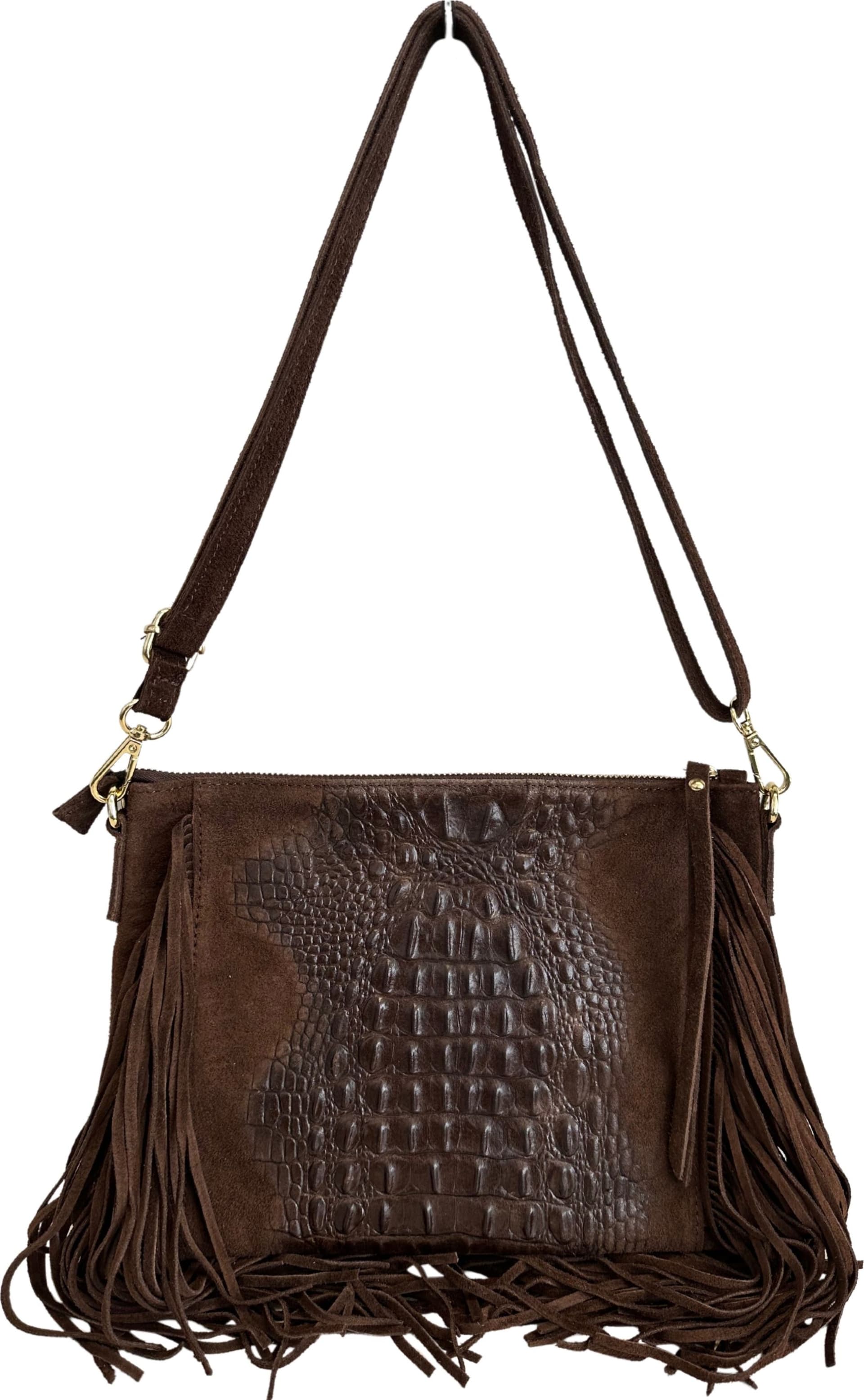 Modarno borsa da donna con frange, a tracolla, in pelle scamosciata 29x2x21 cm in Organizer borsa Modarno - Sesto Fiorentino, commercioVirtuoso.it