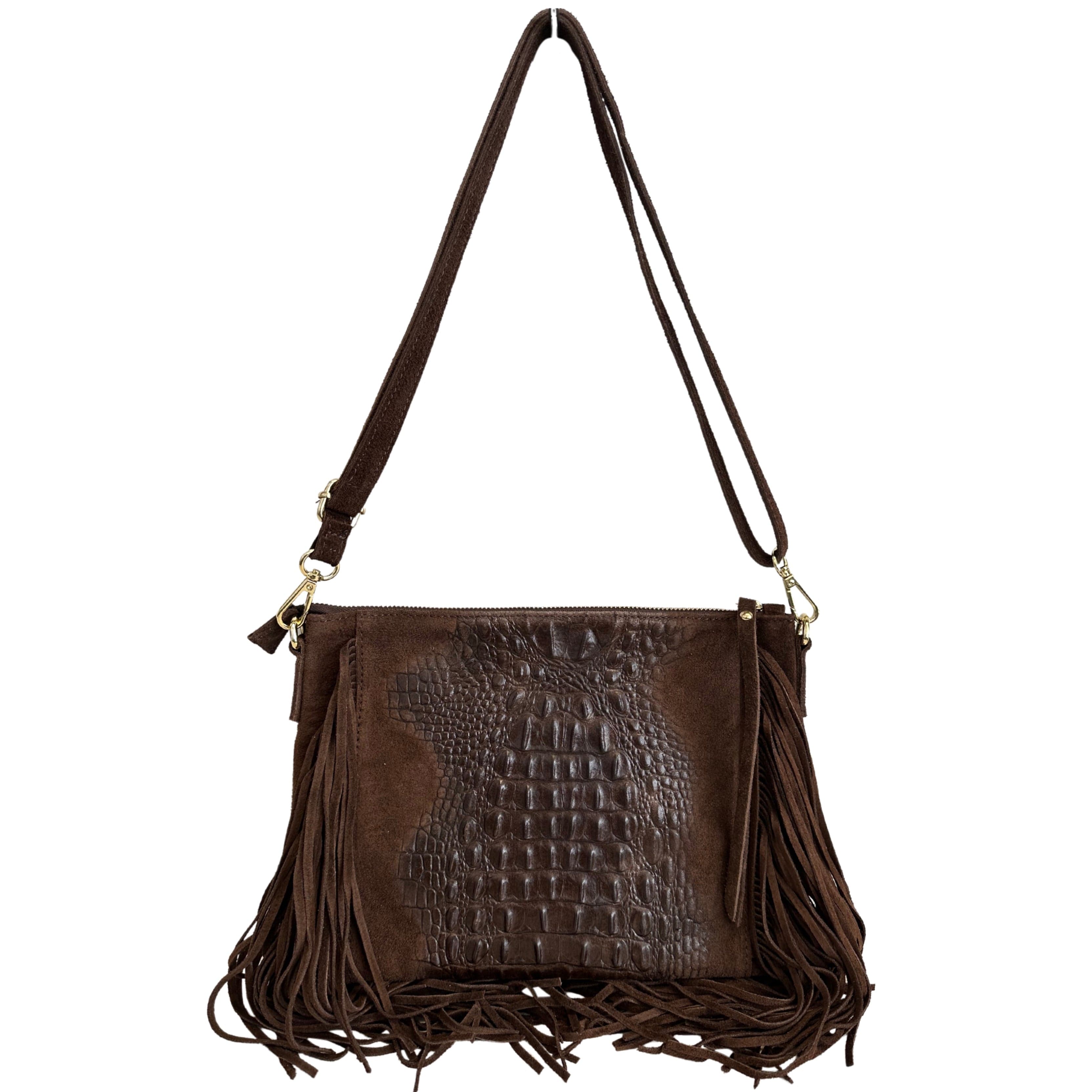 Modarno borsa da donna con frange, a tracolla, in pelle scamosciata 29x2x21 cm in Organizer borsa Modarno - Sesto Fiorentino, commercioVirtuoso.it