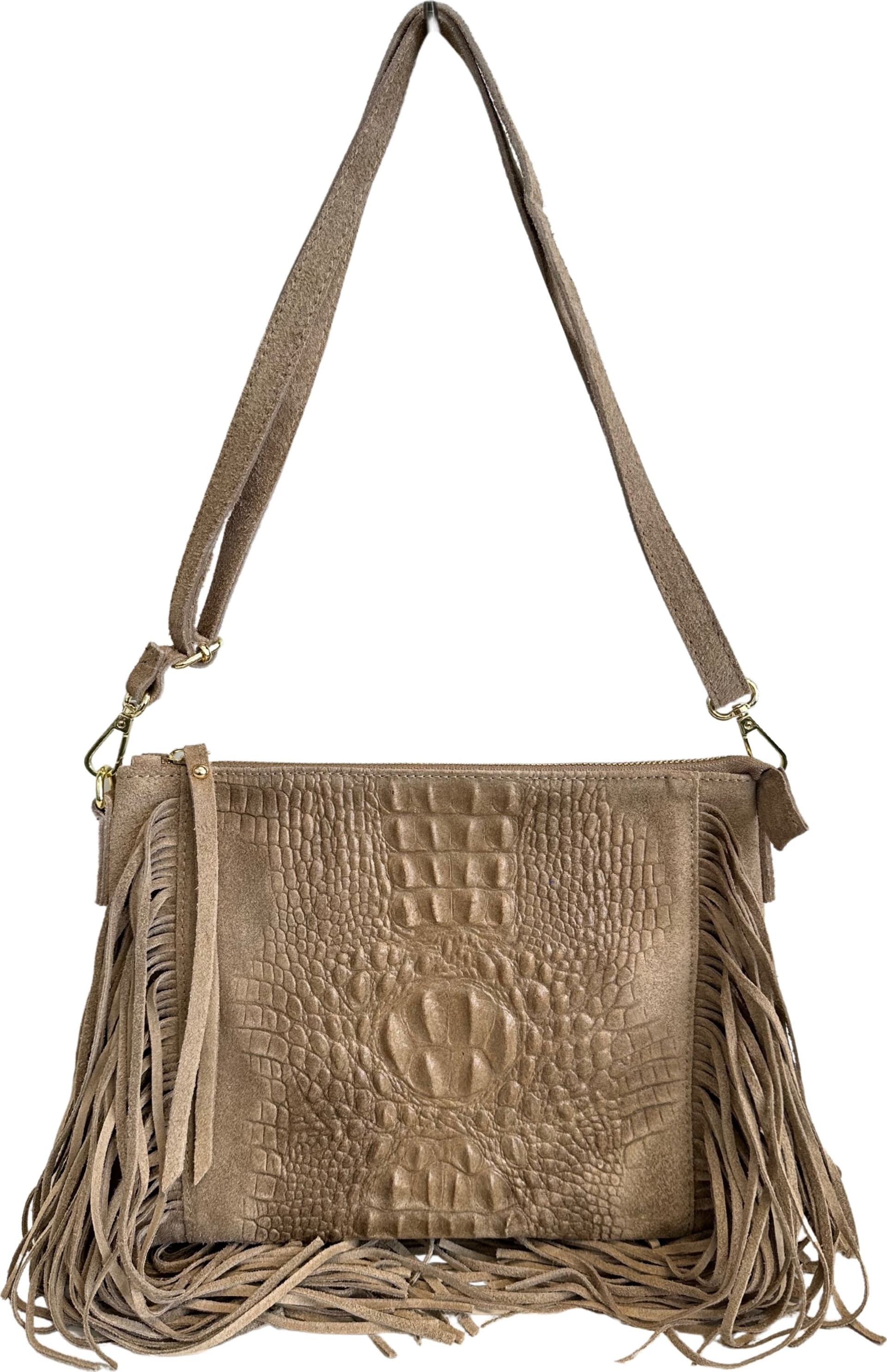Modarno borsa da donna con frange, a tracolla, in pelle scamosciata 29x2x21 cm in Organizer borsa Modarno - Sesto Fiorentino, commercioVirtuoso.it