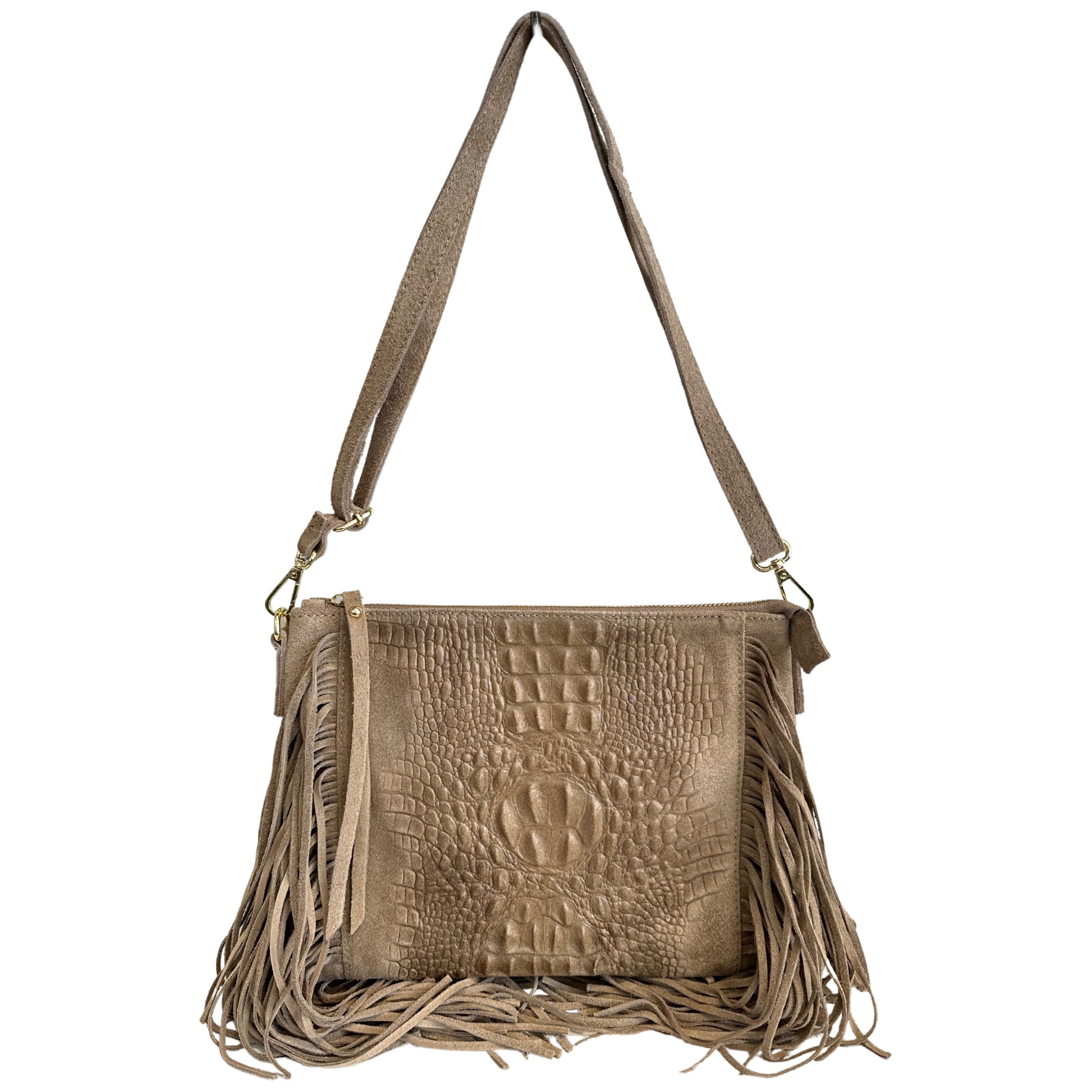 Modarno borsa da donna con frange, a tracolla, in pelle scamosciata 29x2x21 cm in Organizer borsa Modarno - Sesto Fiorentino, commercioVirtuoso.it