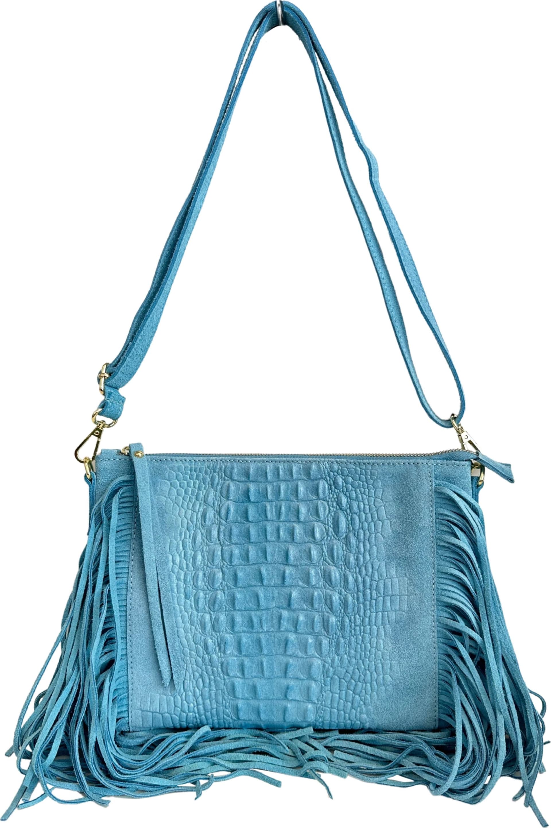 Modarno borsa da donna con frange, a tracolla, in pelle scamosciata 29x2x21 cm